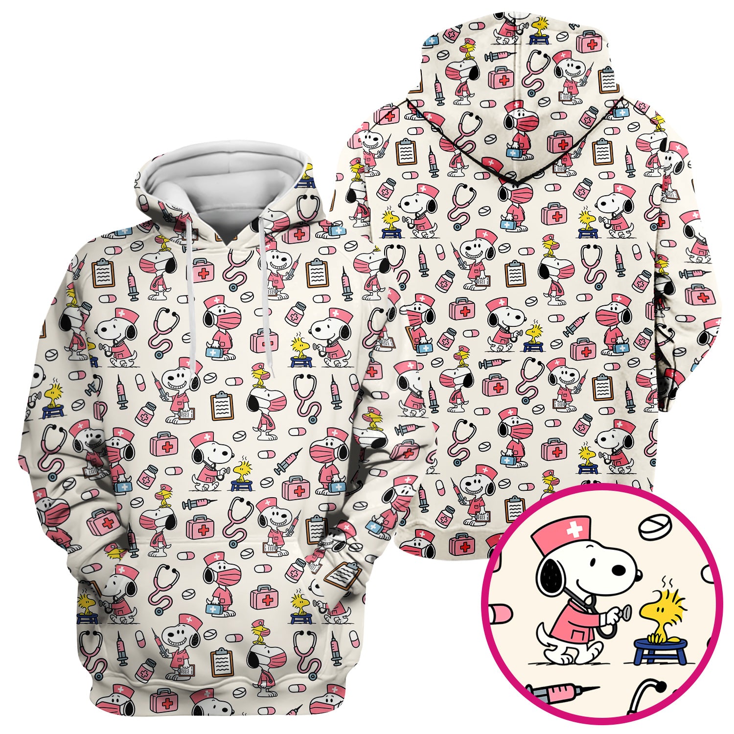 Snoopy Nurse Scrub Top for Women - Custom Medical Scrub Shirt Multi Colors - Cute Cartoon Nursing Work Shirt with Pockets