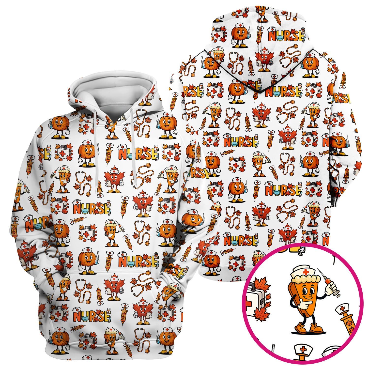 Pumpkin Nurse Scrubs Top for Women - Cute Halloween Nursing Shirt - Funny Fall Scrub Top for Nurses and Medical Workers