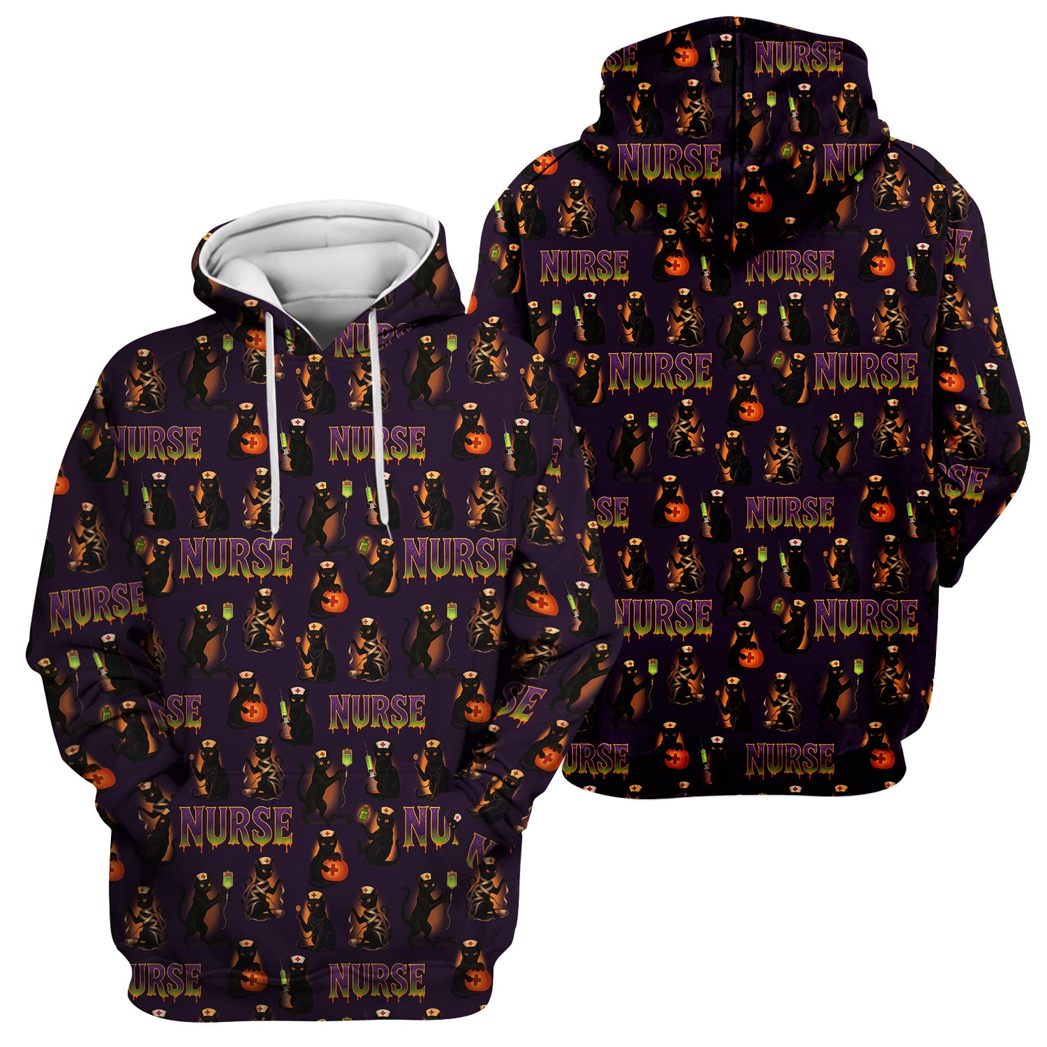 Halloween Nurse Scrub Top for Women - Cute Black Cat and Pumpkin Medical Design - Spooky Gift for RN LPN CNA