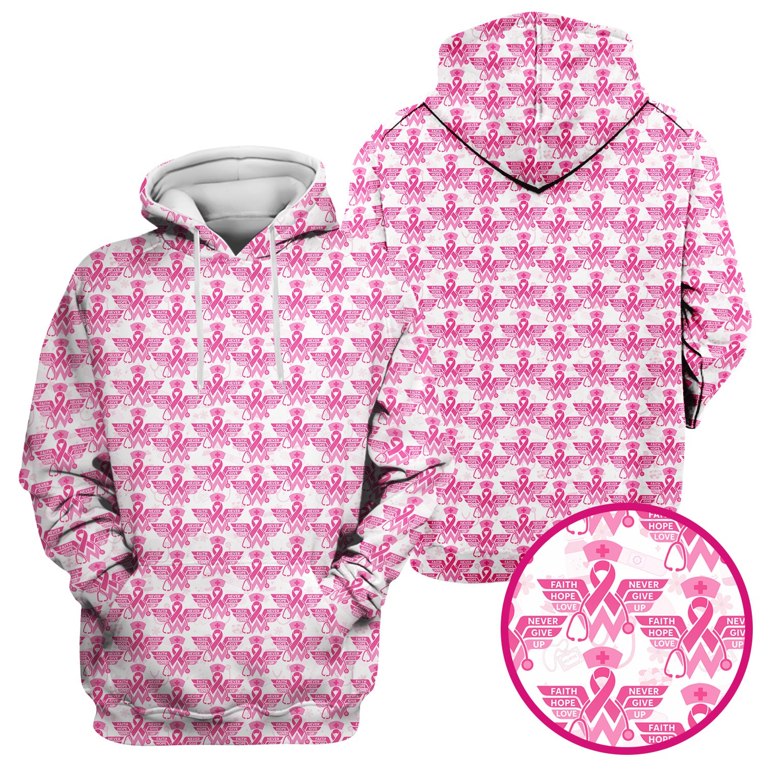 Breast Cancer Awareness Scrub Top - Pink Ribbon Nurse Shirt Multi Color - Faith Hope Love Nursing Workwear with Pockets