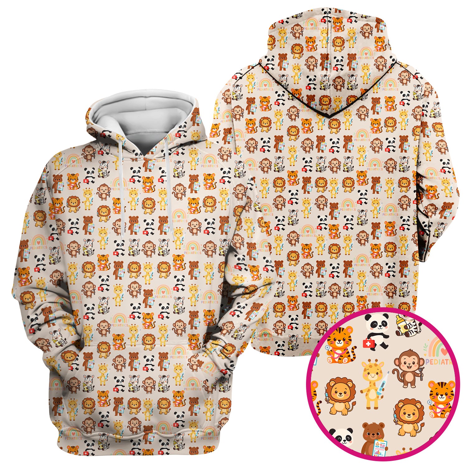 Cute Pediatric Nurse Scrub Top - Funny Zoo & Safari Animals Pattern Design - Gift for PEDS RN LPN