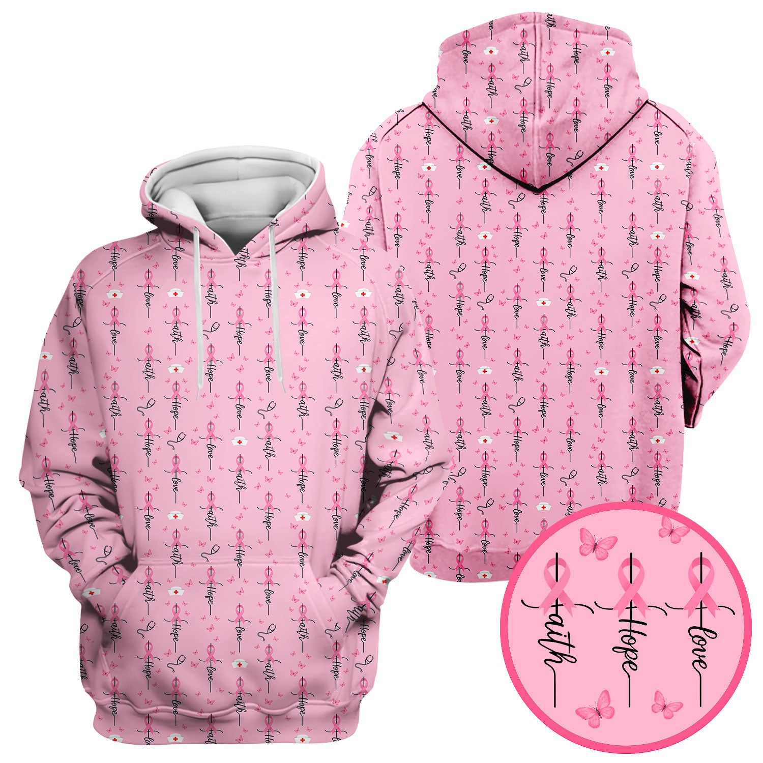 Breast Cancer Awareness Scrub Top Multi Color - Faith Hope Love Pink Ribbon Nursing Shirt - Supportive Nurse Workwear