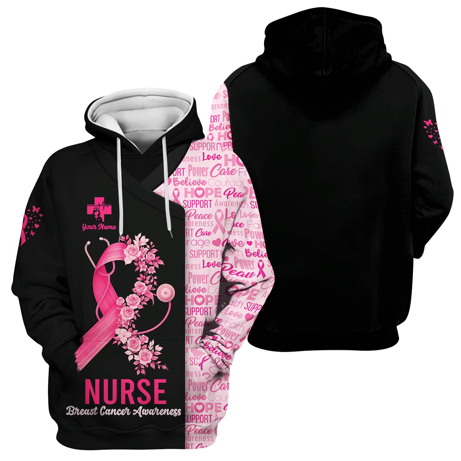 Personalized Breast Cancer Awareness Nurse Scrub Top - Pink Ribbon Medical Uniform Shirt For Women - Gift for CNA RN LPN
