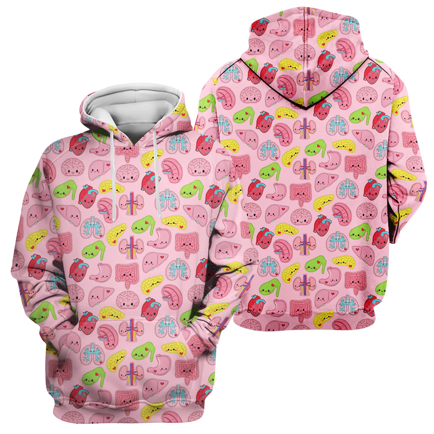 Funny Human Organs Nurse Shirt - Kawaii Brain, Heart & Lungs Graphic Design - Gift for Women RN LPN & Medical Students