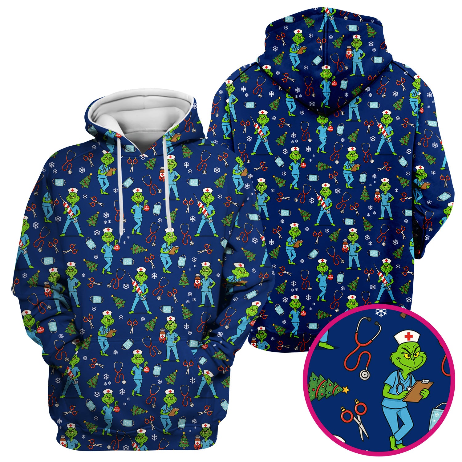 Christmas Grinch Nurse Scrub Top - Funny Holiday Medical Uniform for Women - RN LPN CNA Gift