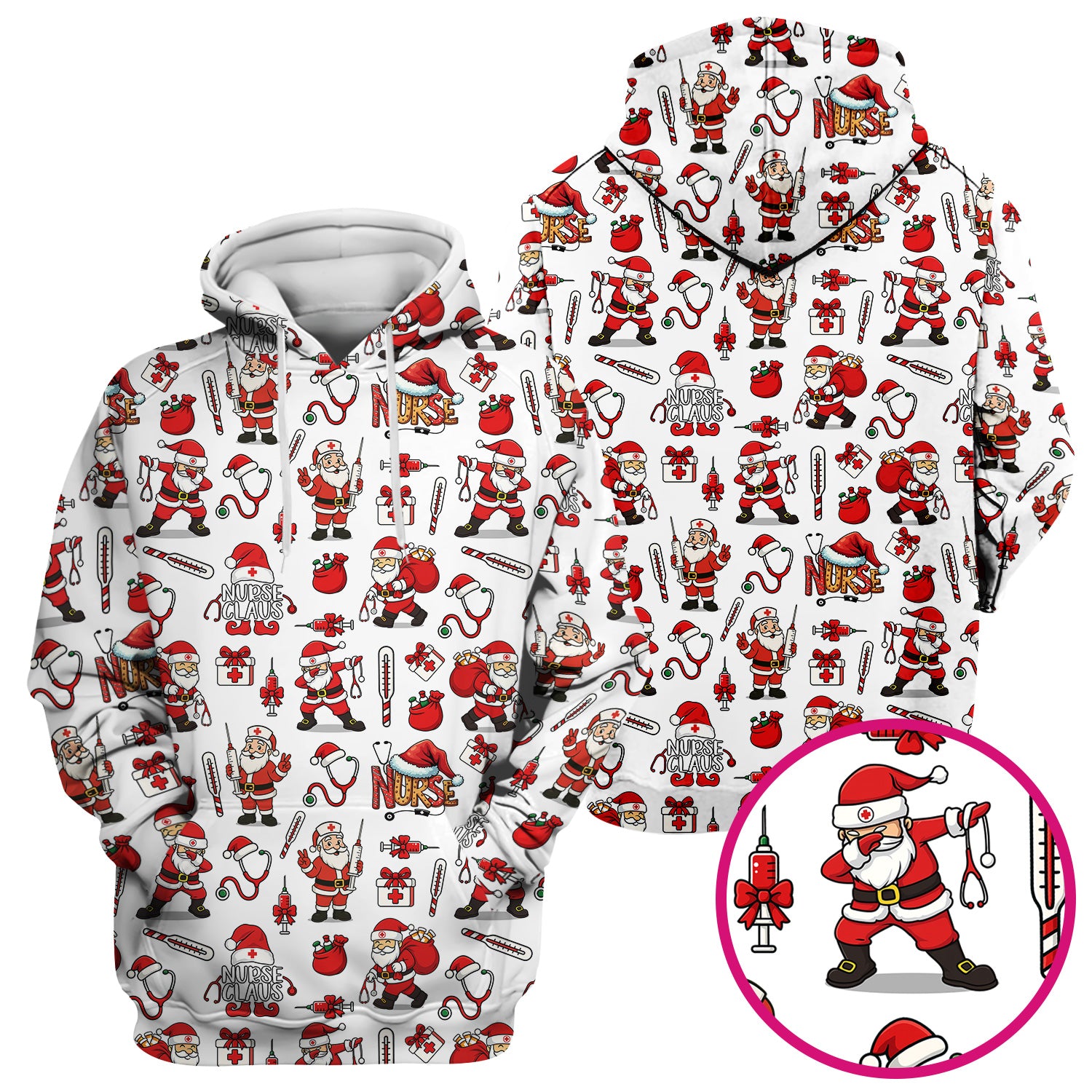 Nurse Claus Christmas Scrub Shirt - Cute Santa Nurse Scrub Top Multi Color - Funny Holiday Nursing Scrub Shirt with Pockets