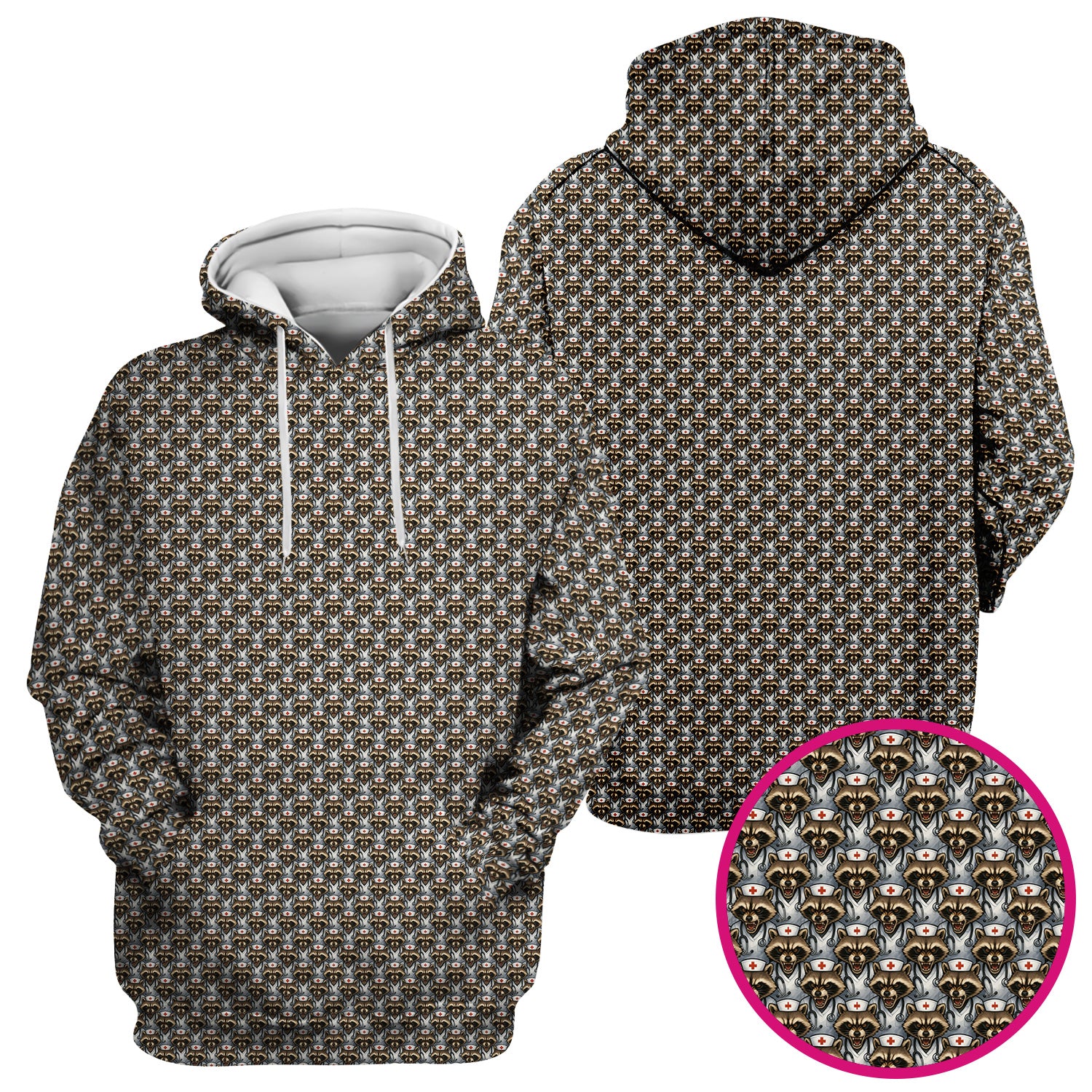 Quirky Raccoon Nurse Shirt - Repeating Angry Animal Pattern Graphic Tee - Gift for Women RN, LPN, CNA