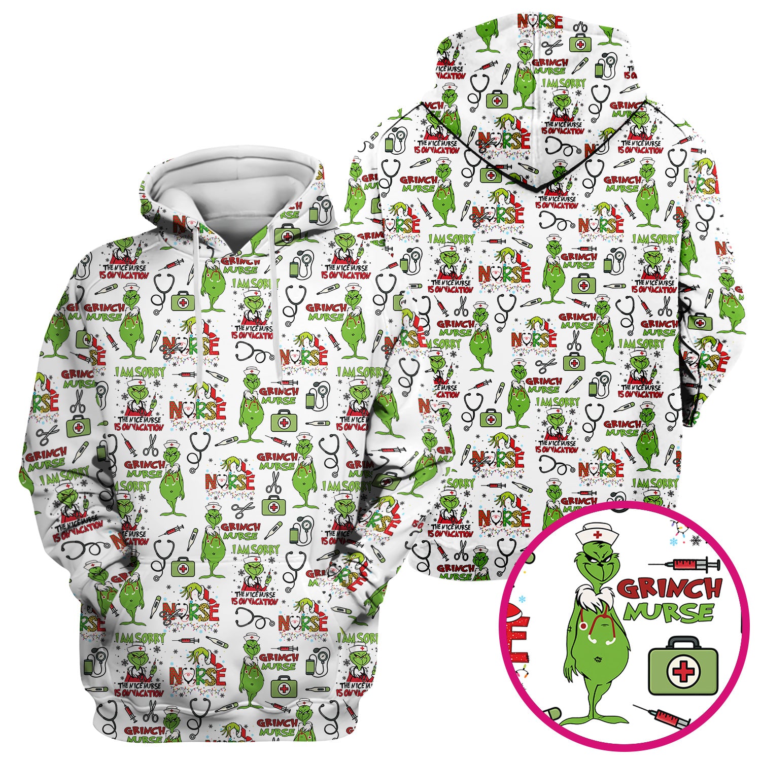 Grinch Nurse Scrub Top - Christmas Medical Uniform - Holiday Healthcare RN LPN CNA Gift