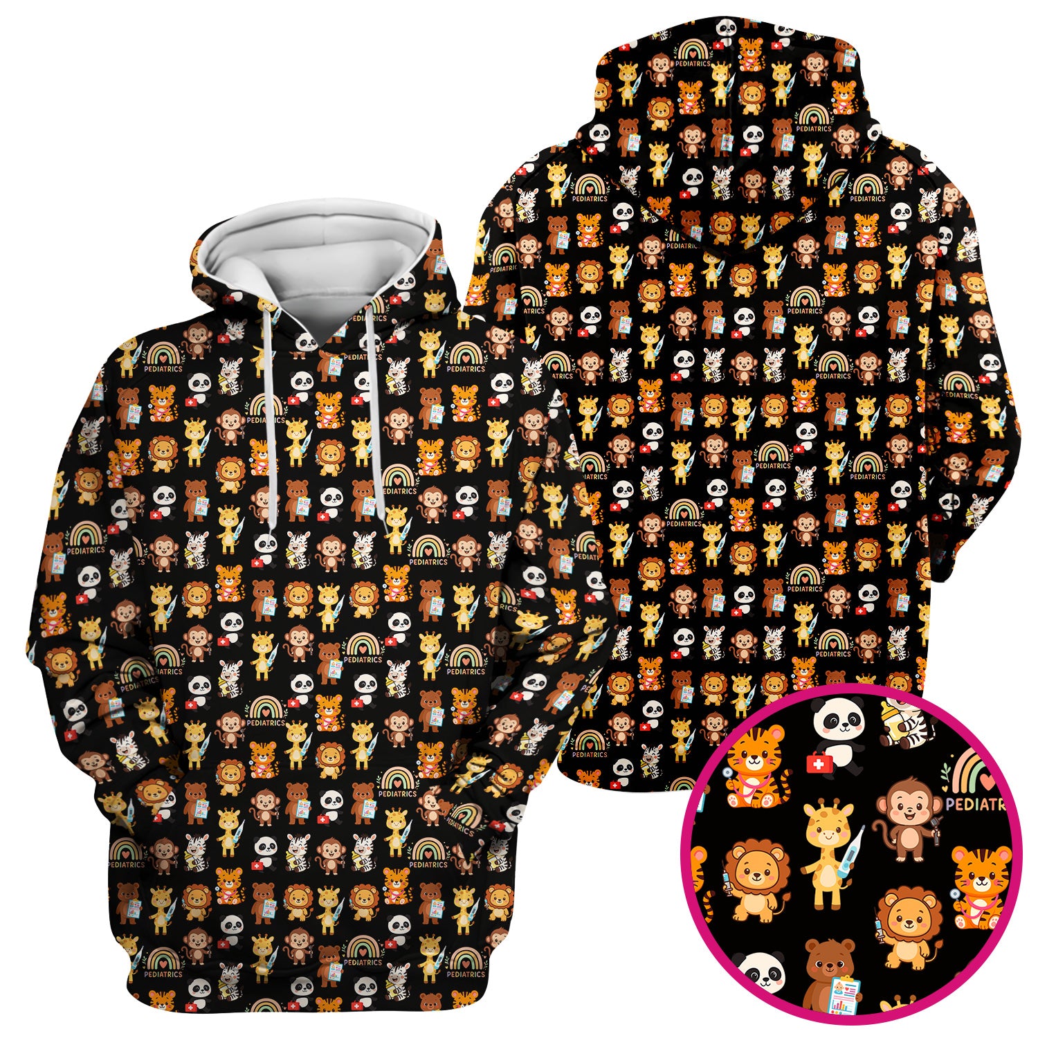 Cute Pediatric Nurse Scrub Top - Funny Zoo & Safari Animals Pattern Design - Gift for PEDS RN LPN