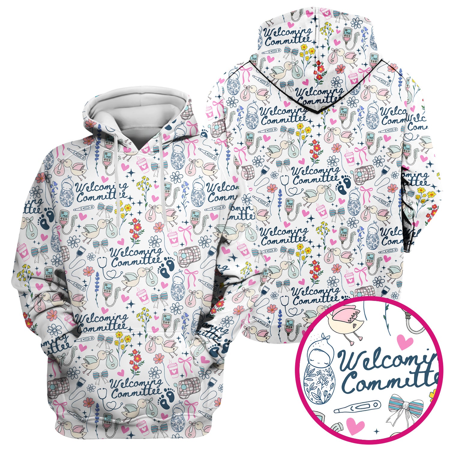 Funny NICU Nurse Tee - Cute Baby Feet & Floral Stork Pattern Graphic - Gift for Women RN LPN