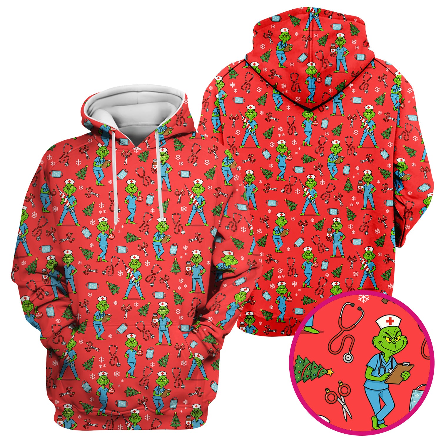 Christmas Grinch Nurse Scrub Top - Funny Holiday Medical Uniform for Women - RN LPN CNA Gift