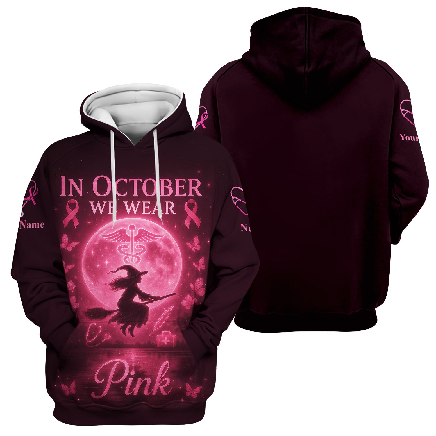 Custom Pink Ribbon Nurse Shirt for Women - Breast Cancer Awareness Halloween Tee - Gift for RN LPN CNA