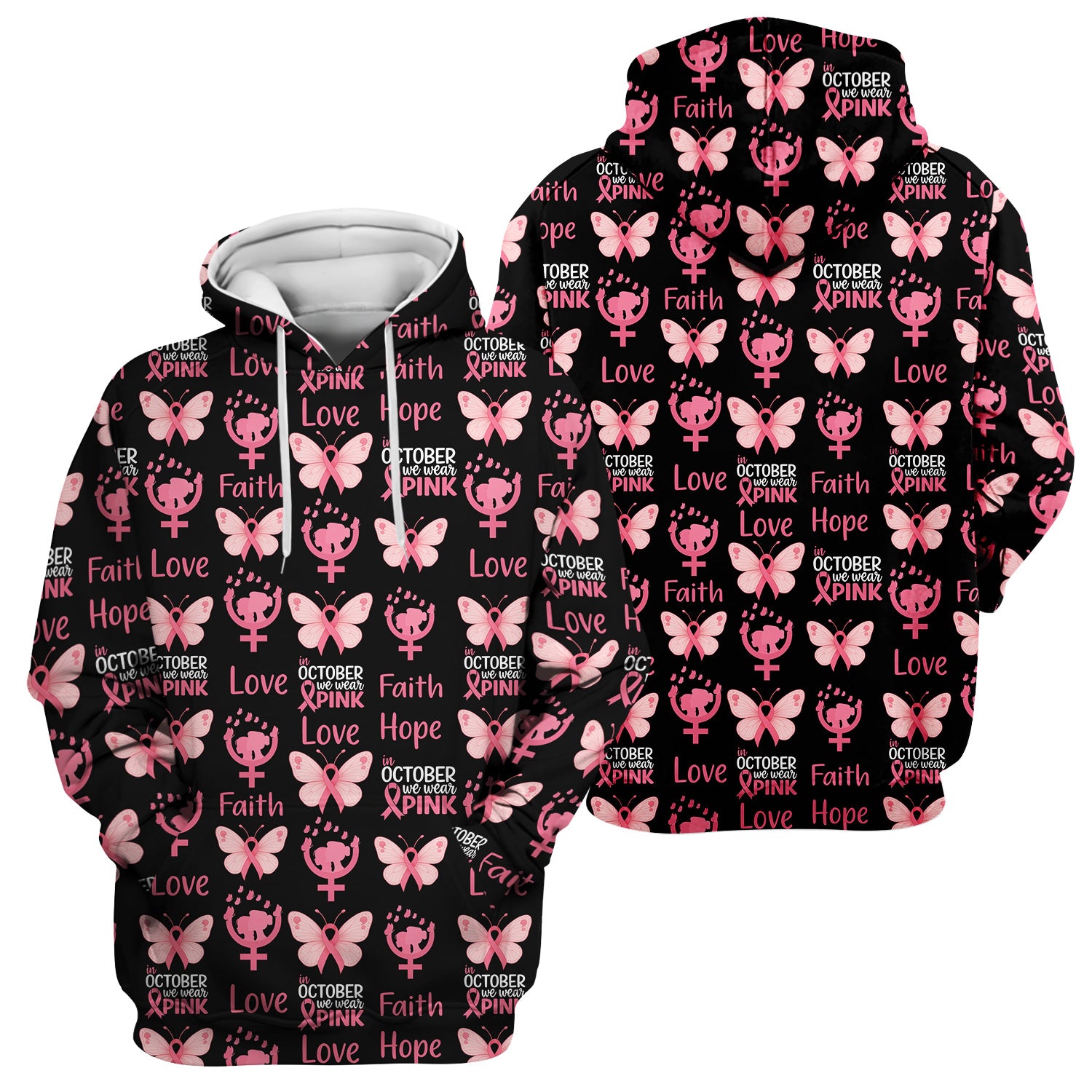 Breast Cancer Awareness Nurse Scrub Top - Faith Hope Love & Pink Ribbon Butterfly Design - October Gift for RN LPN CNA