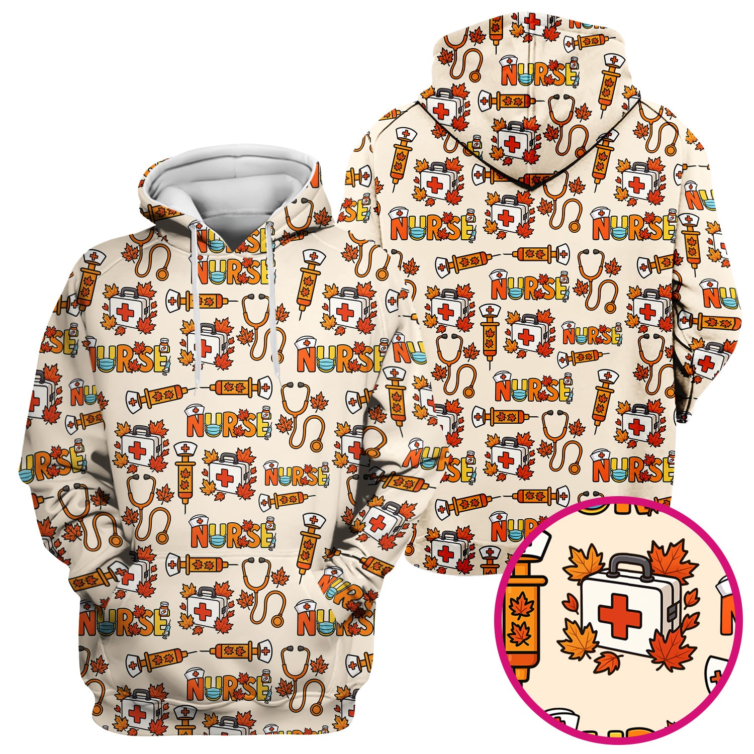 Autumn Nurse Scrub Top Multi Color - Fall Themed Nursing Shirt with Pockets - Cute Maple Leaf Medical Scrubs for Women