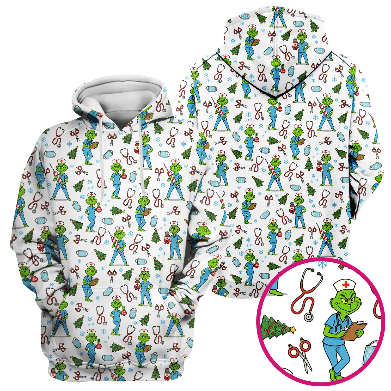 Grinch Christmas Scrub Top for Nurses - Funny Medical Workwear Top - RN LPN CNA Gift