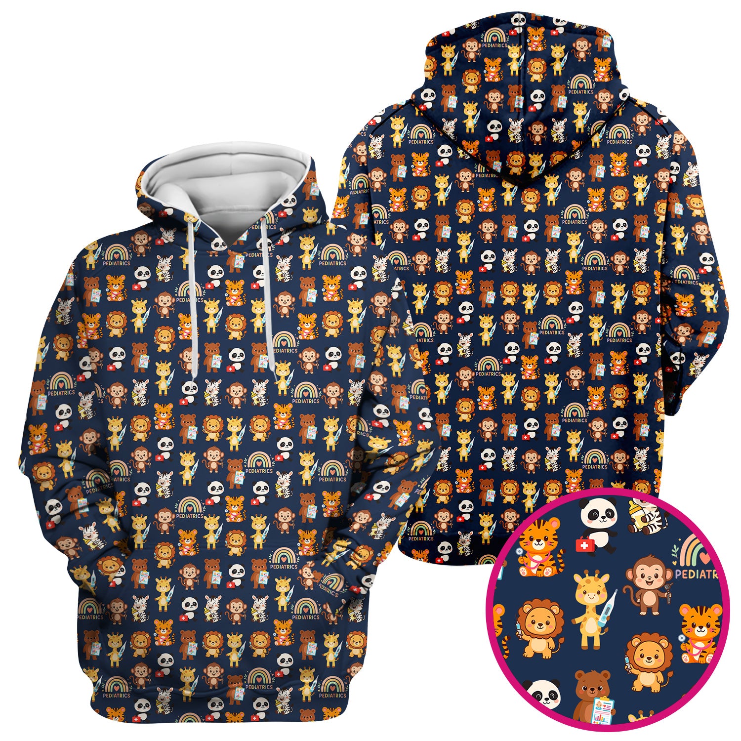 Funny Animal Nurse Scrub - Cute Zoo & Safari Animals Pattern Design - Gift for PEDS RN LPN