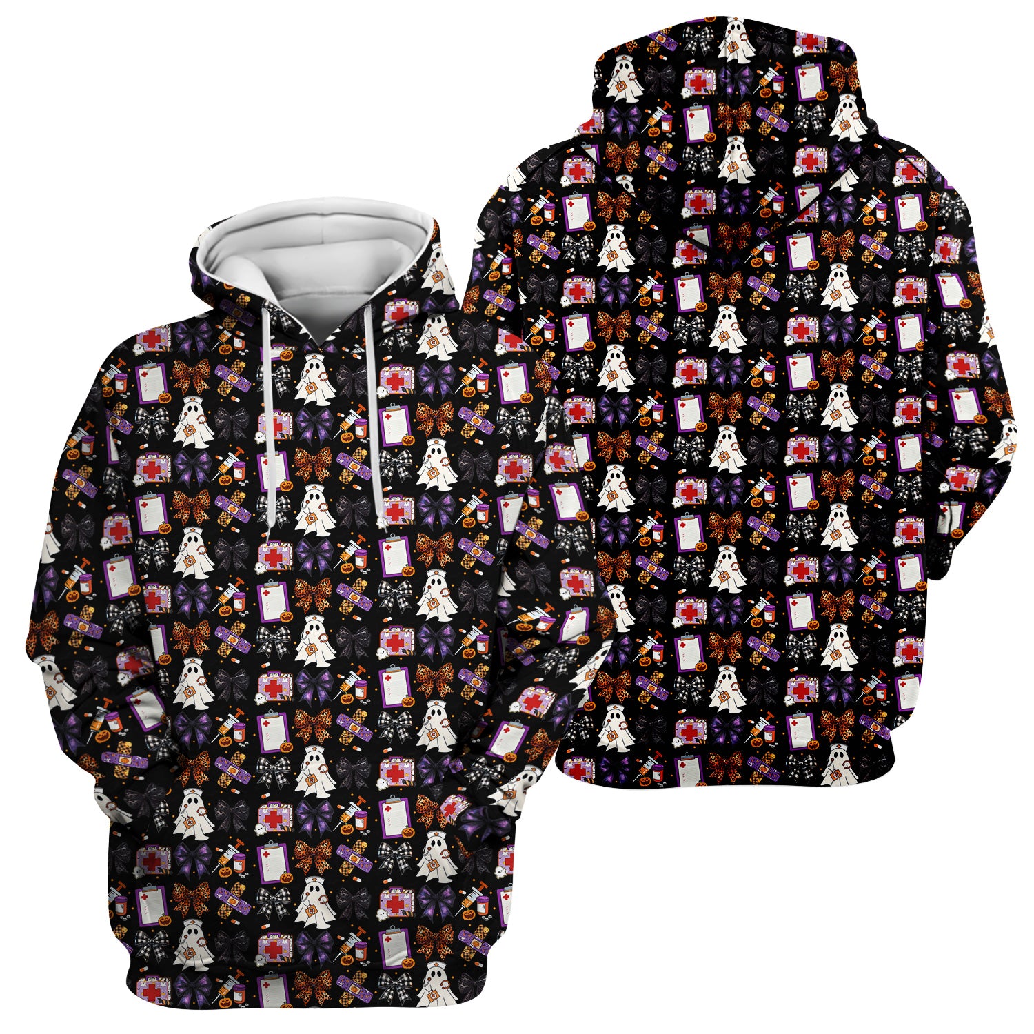 Cute Halloween Shirt for Nurses - Spooky Ghost Pumpkin & Medical Icons Graphic Tee - Gift for RN LPN CNA