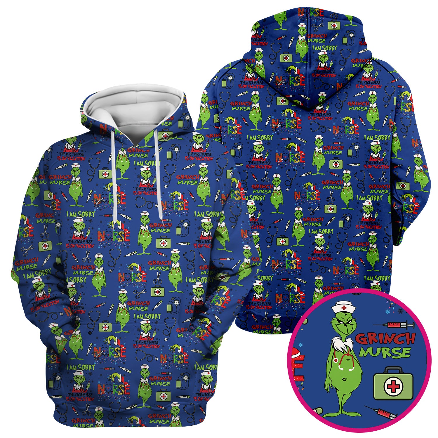 Grinch Nurse Scrub Top - Christmas Medical Uniform - Holiday Healthcare RN LPN CNA Gift