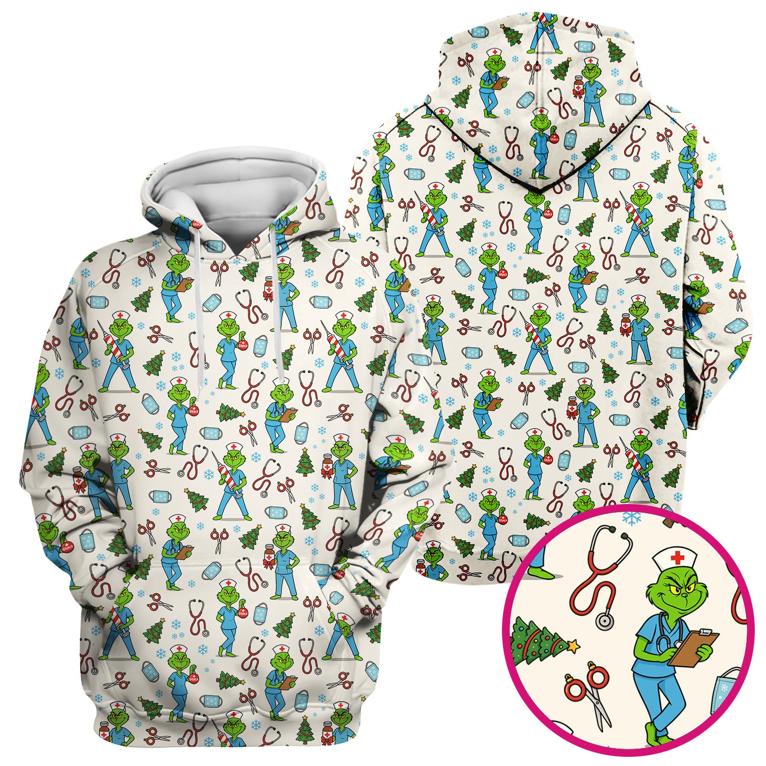 Christmas Grinch Nurse Scrub Top - Funny Holiday Medical Uniform for Women - RN LPN CNA Gift