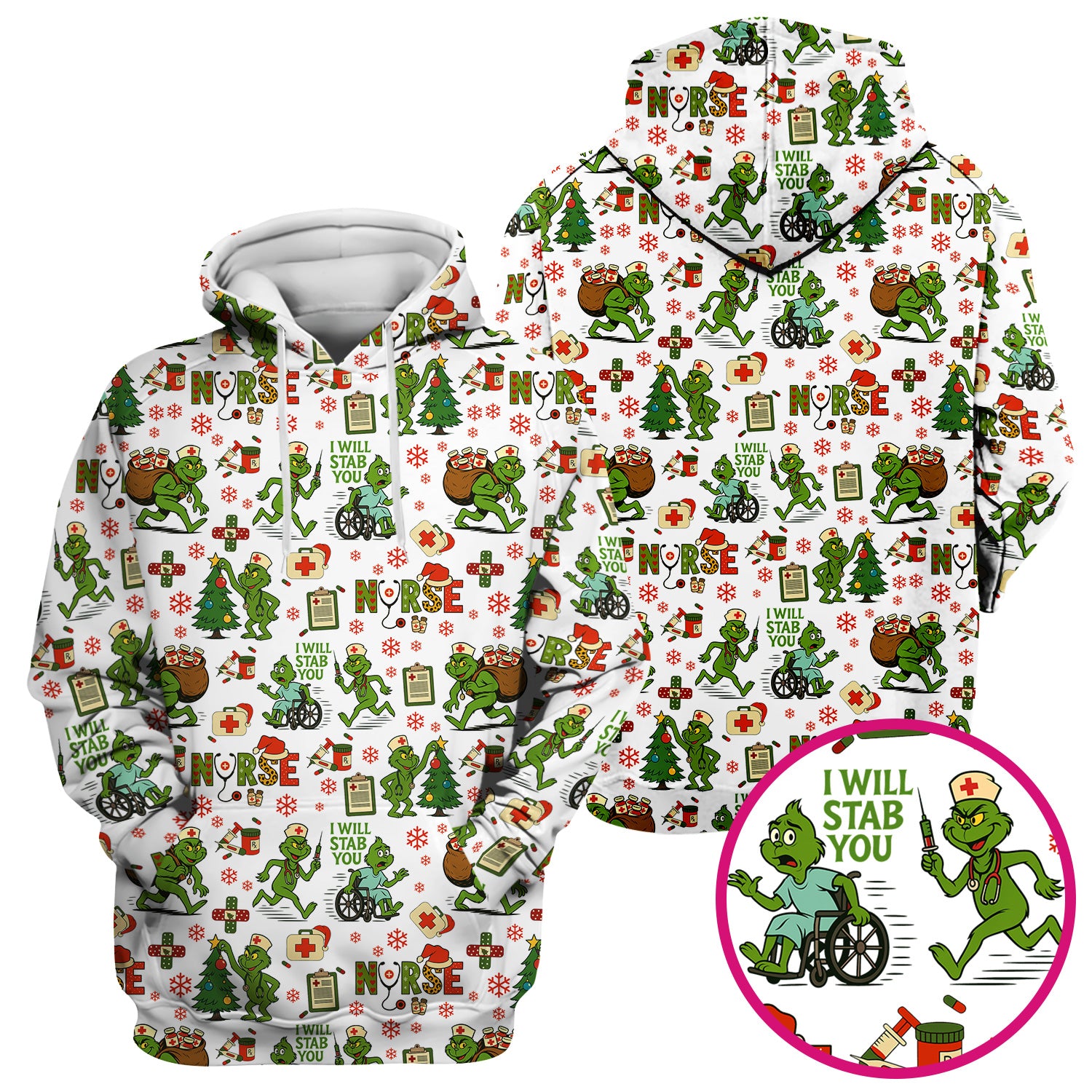 Christmas Nurse Scrub Shirt - Funny Grinch Scrub Top for Women Multi Color - Holiday Nursing Work Shirt with Pockets