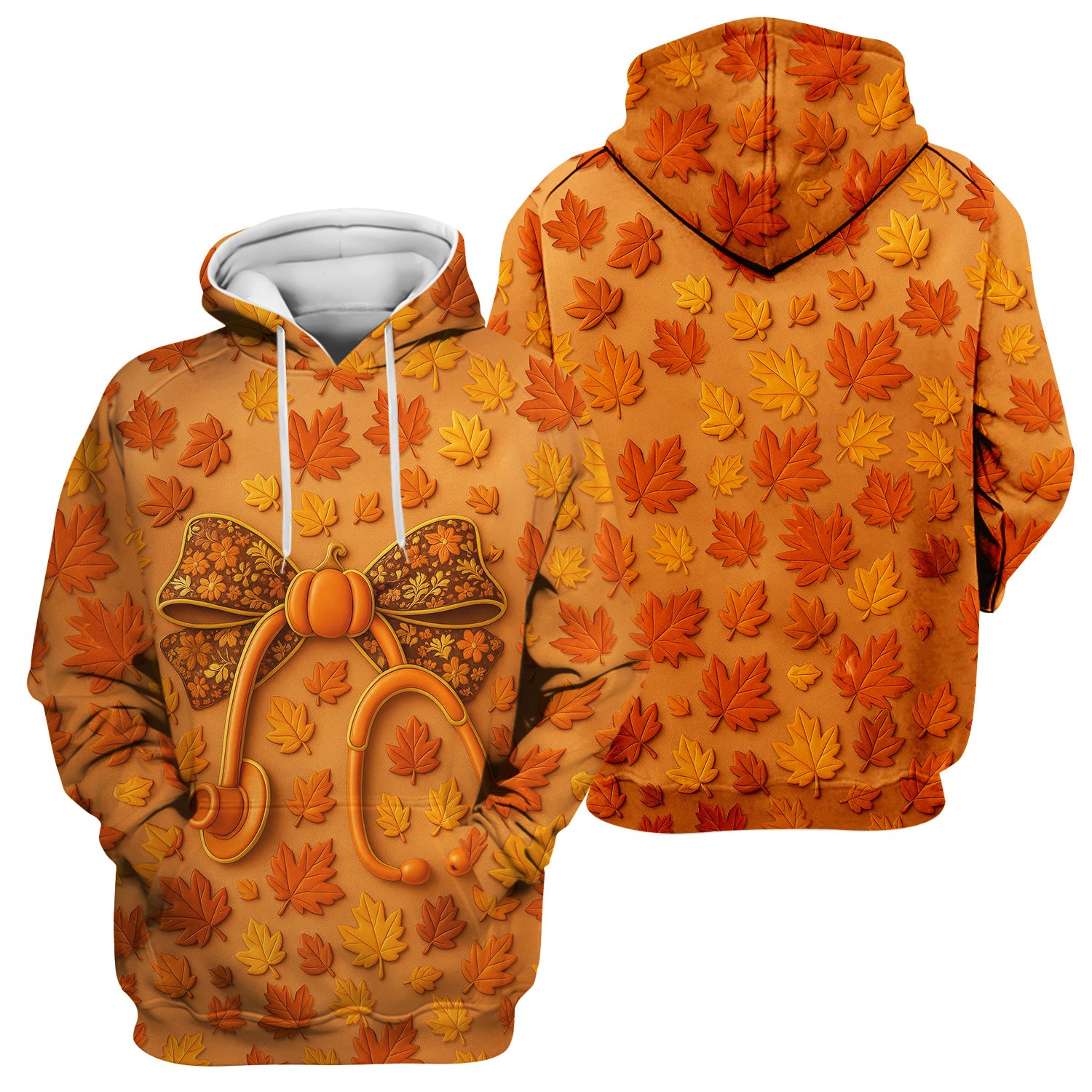 Autumn Pumpkin Nurse Shirt - Fall Leaves Stethoscope Medical Tee - CNA RN LPN Healthcare Worker Gift