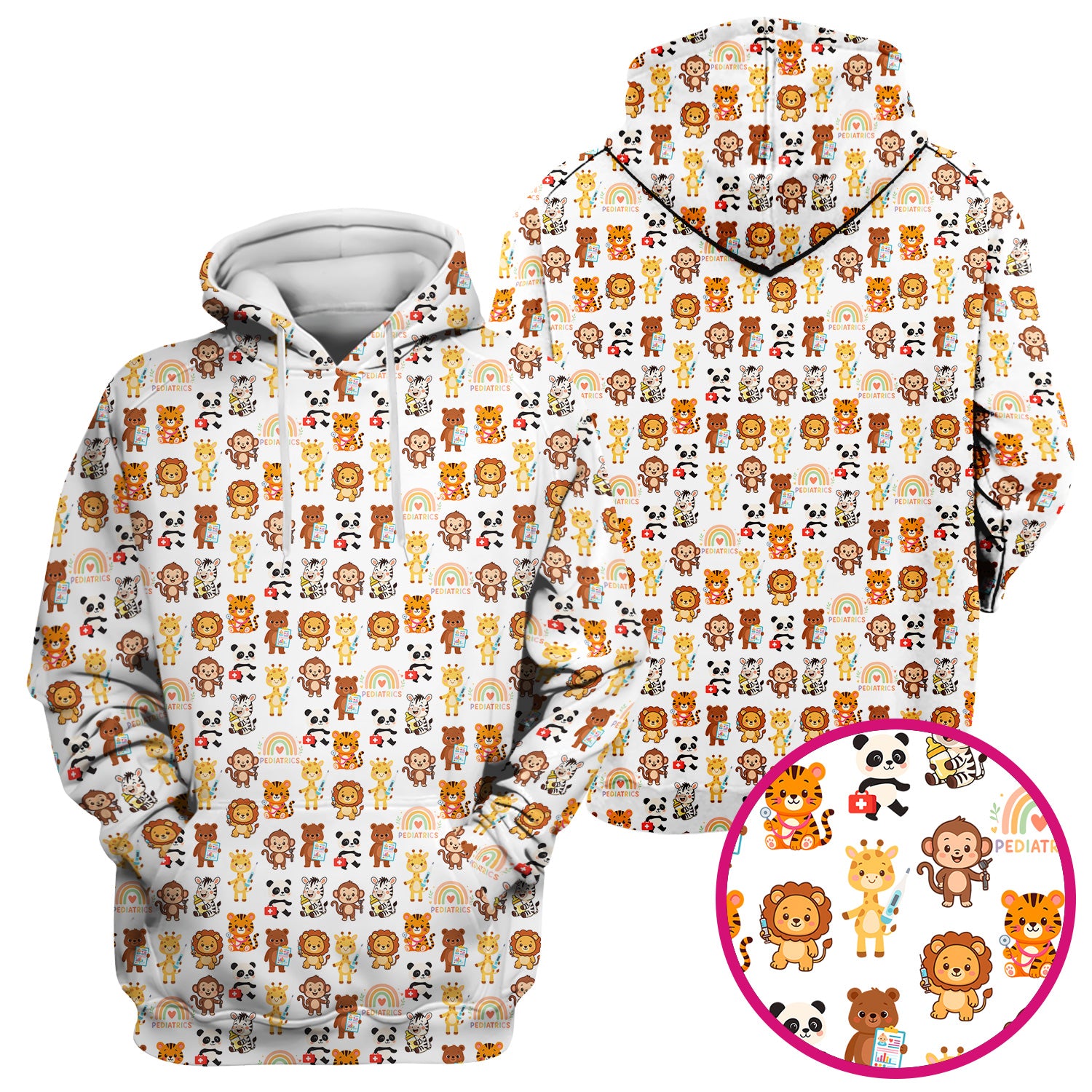 Funny Animal Nurse Scrub - Cute Zoo & Safari Animals Pattern Design - Gift for PEDS RN LPN