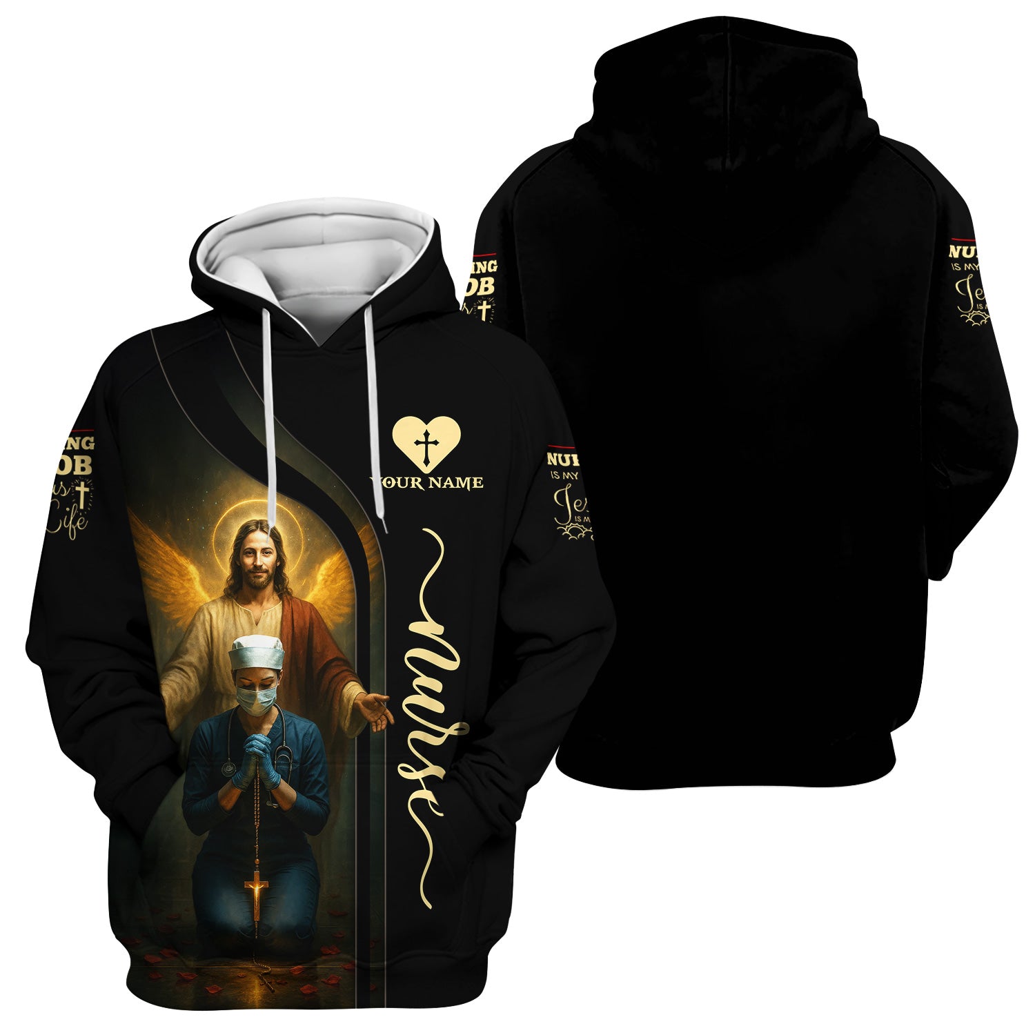 Custom Faith Nurse Scrub - Jesus Watching Over Praying Nurse Graphic Design - RN LPN CNA Healthcare Workers Gift