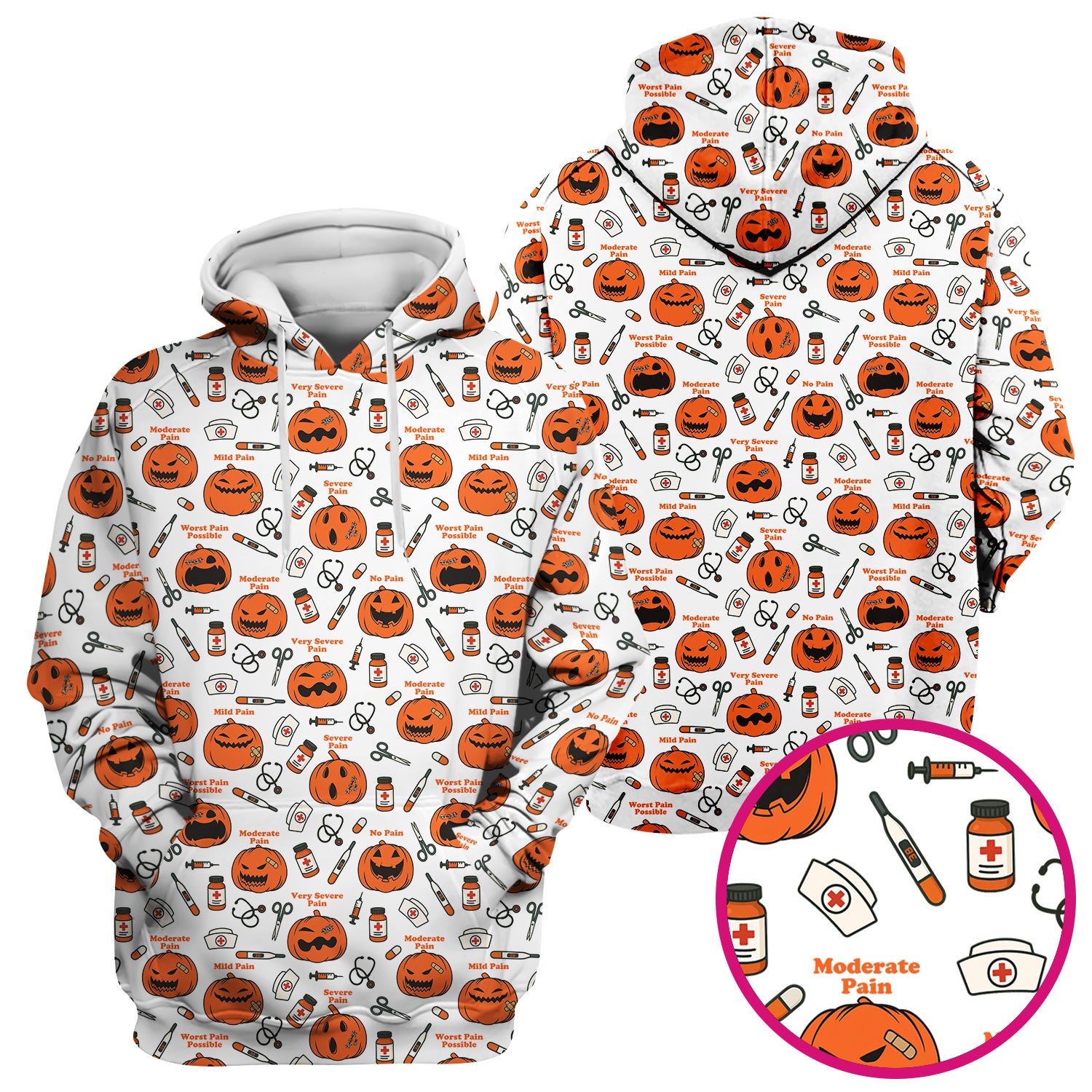 Halloween Nurse Scrub Top - Pumpkin Pain Scale Medical Shirt - Spooky Gift for RN LPN CNA