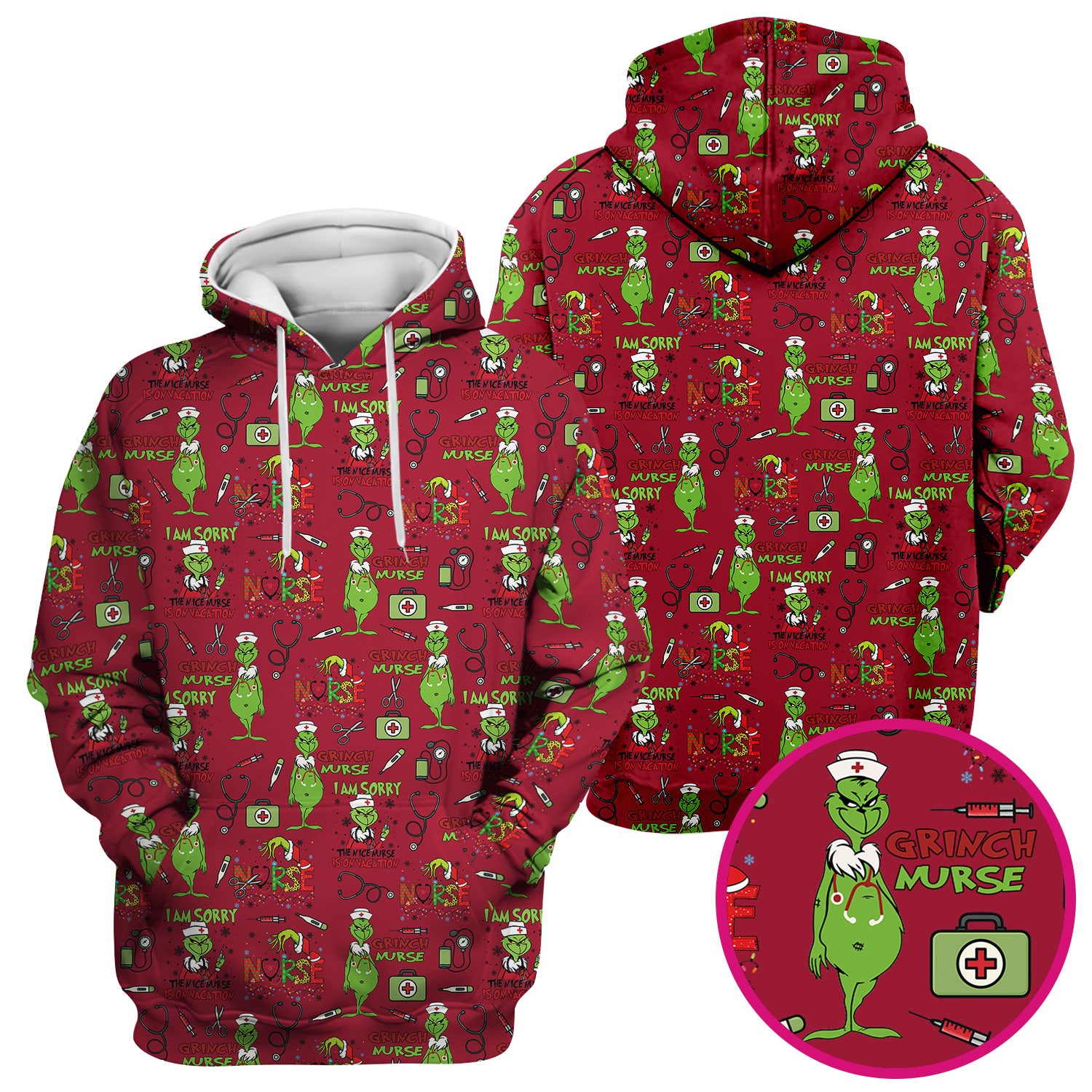 Grinch Nurse Scrub Top - Christmas Medical Uniform - Holiday Healthcare RN LPN CNA Gift