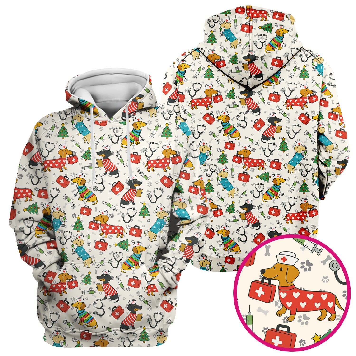Christmas Dachshund Scrub Top - Funny Dog Nurse Scrubs Multi Color - Holiday Scrub Shirt Gift for Women Men, CNA, RN, Medical Professional