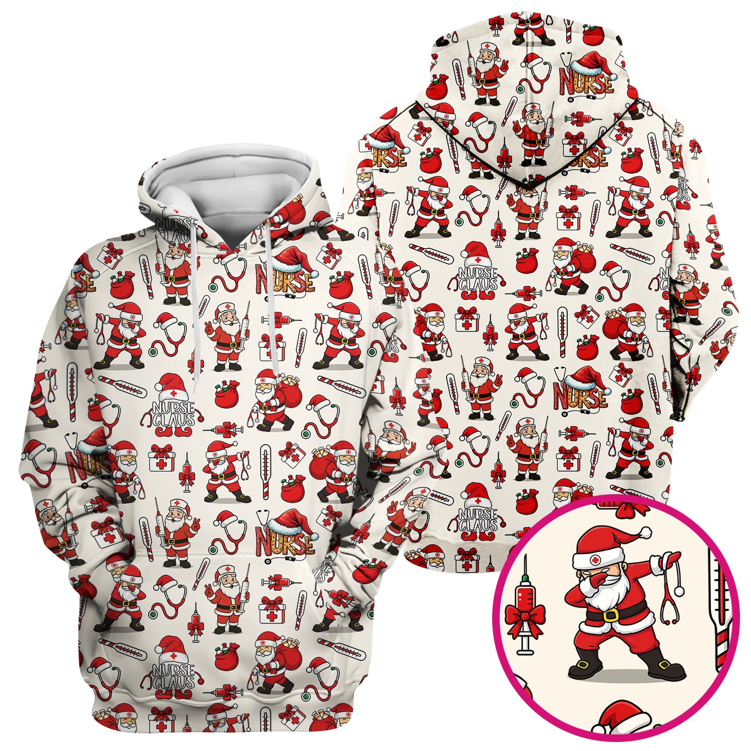 Christmas Nurse Scrub Top Multi Color - Funny Nurse Claus Santa Scrub Shirt - Cute Holiday Nursing Work Shirt with Pockets