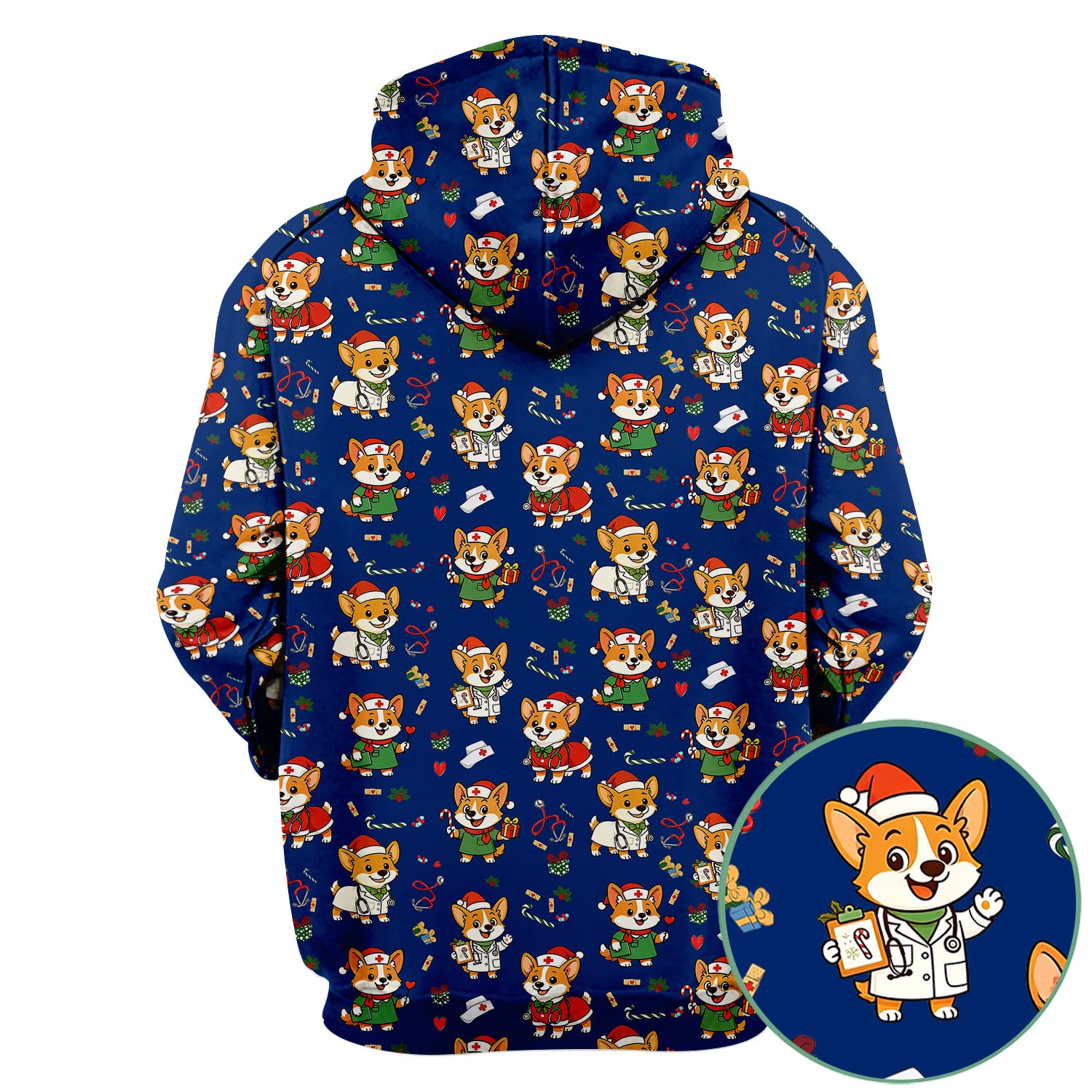 Festive Corgi Christmas Scrub Top - Cute Pet Nurse Shirt - Funny Holiday Medical Uniform for Women RN CNA LPN Gift