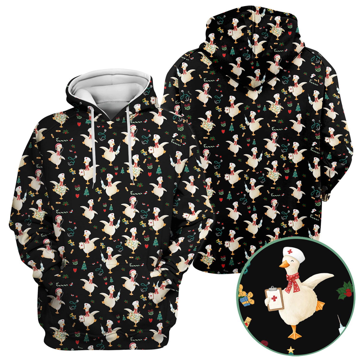 Funny Christmas Goose Scrub Top - Holiday Nurse Shirt for Women - Cute Medical Uniform Xmas Gift for RN CNA LPN Nursing Student