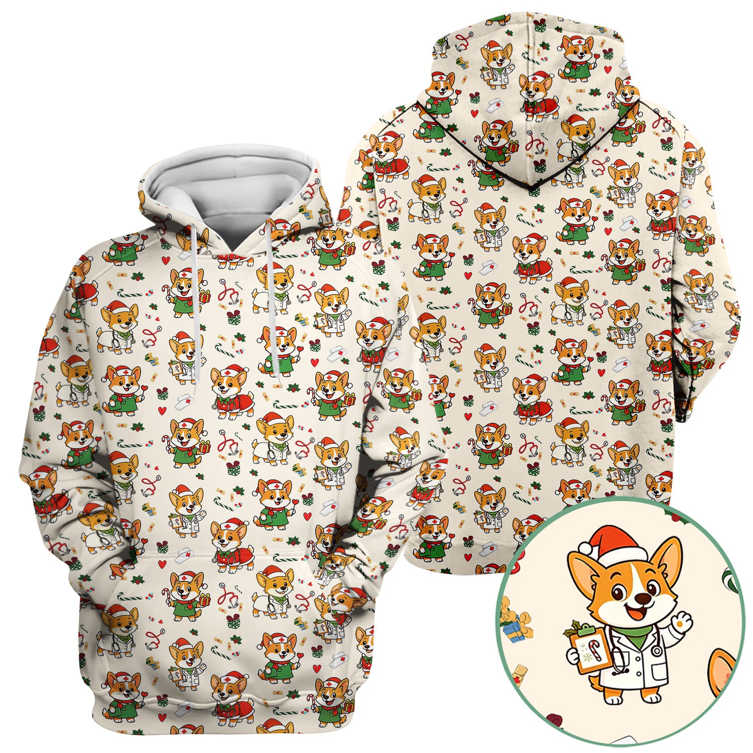 Christmas Corgi Nurse Scrub Top - Cute Dog Holiday Medical Uniform for Women - Funny RN CNA LPN Nursing Shirt Gift