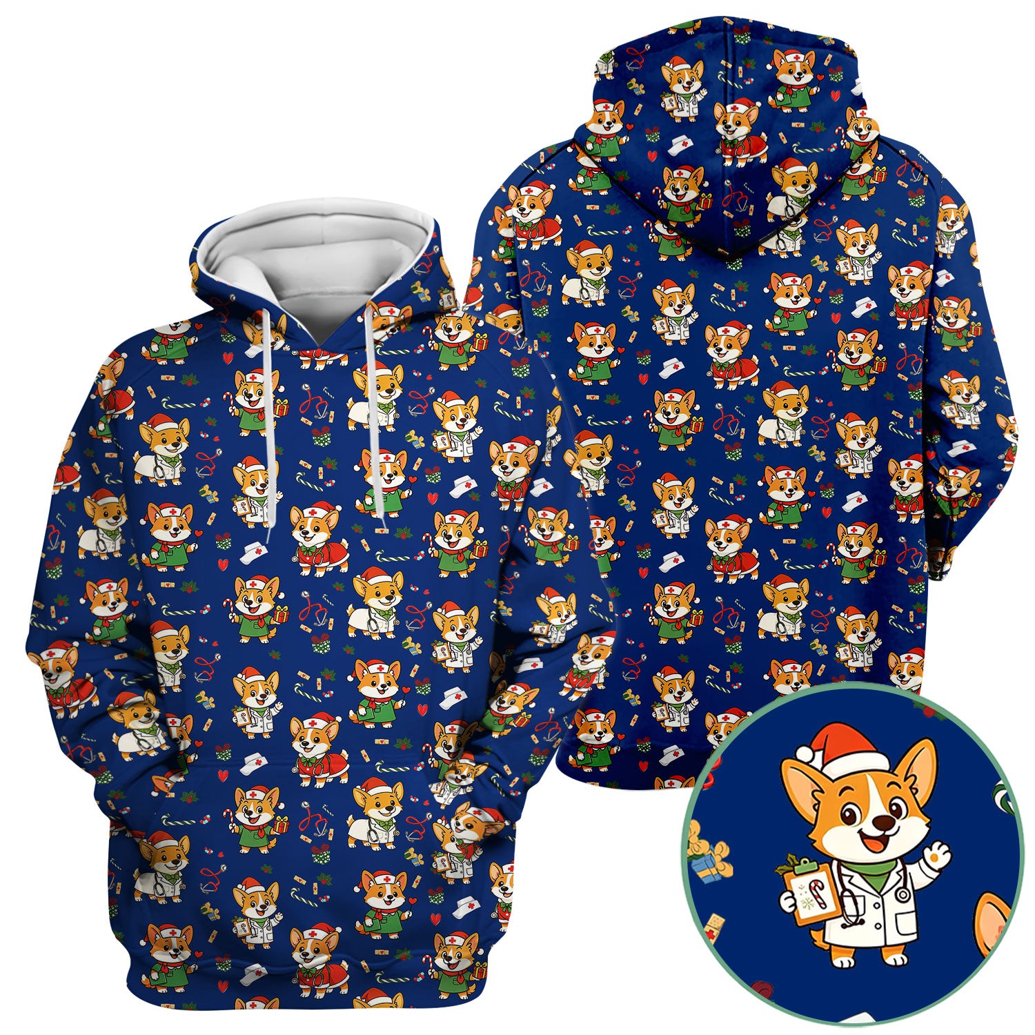 Festive Corgi Christmas Scrub Top - Cute Pet Nurse Shirt - Funny Holiday Medical Uniform for Women RN CNA LPN Gift