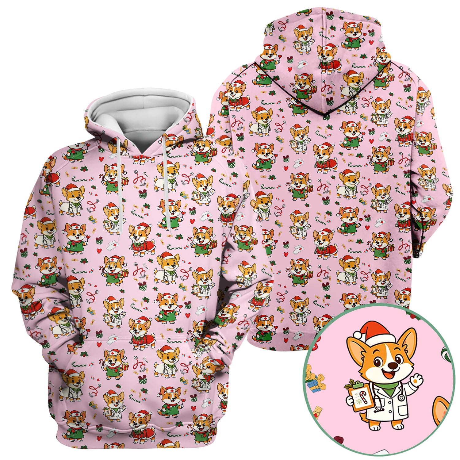 Christmas Corgi Nurse Scrub Top - Cute Dog Holiday Medical Uniform for Women - Funny RN CNA LPN Nursing Shirt Gift