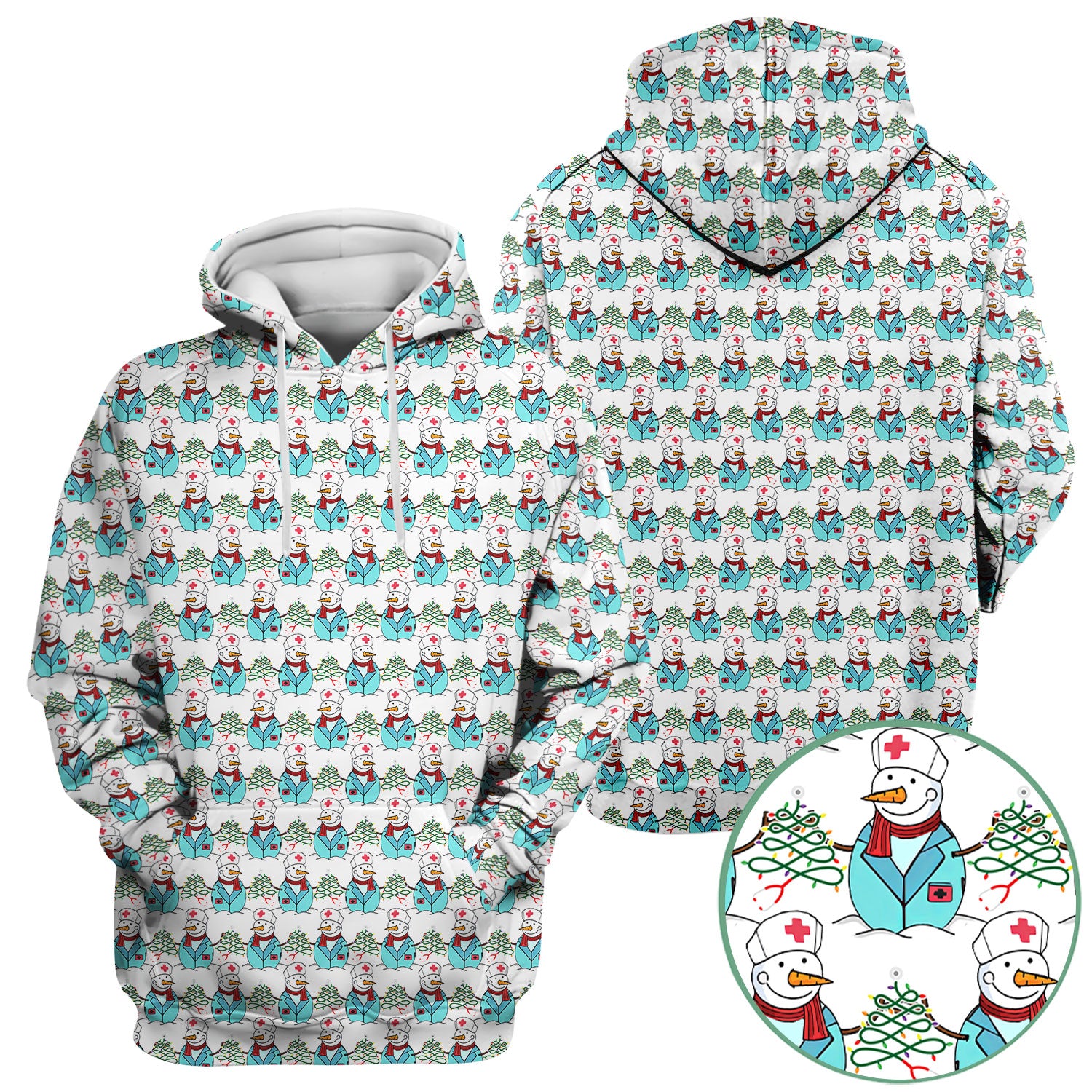 Funny Nurse Scrubs Christmas Edition - Snowman Doctor Print Top - Custom Multi Color Medical Shirt Gift for Nurses and Healthcare Staff