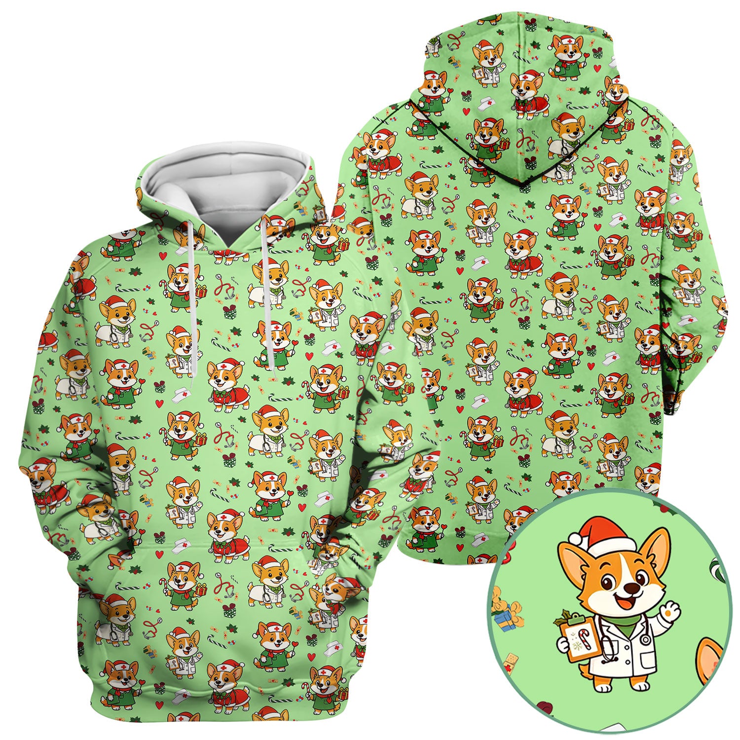 Festive Corgi Christmas Scrub Top - Cute Pet Nurse Shirt - Funny Holiday Medical Uniform for Women RN CNA LPN Gift