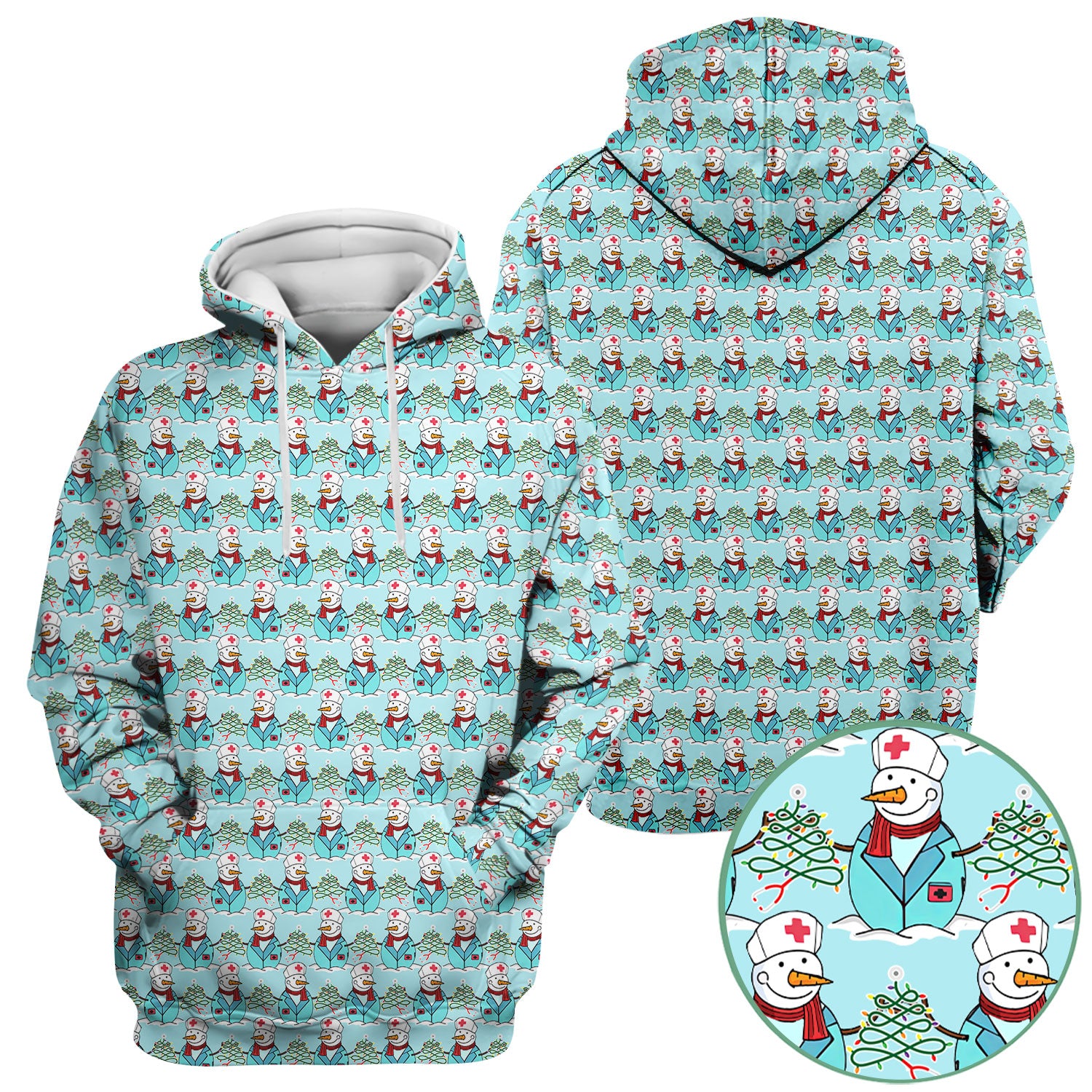 Christmas Nurse Scrubs for Women - Cute Snowman Medical Print Top - Multi Color Custom Nursing Shirt Holiday Gift for Healthcare Workers
