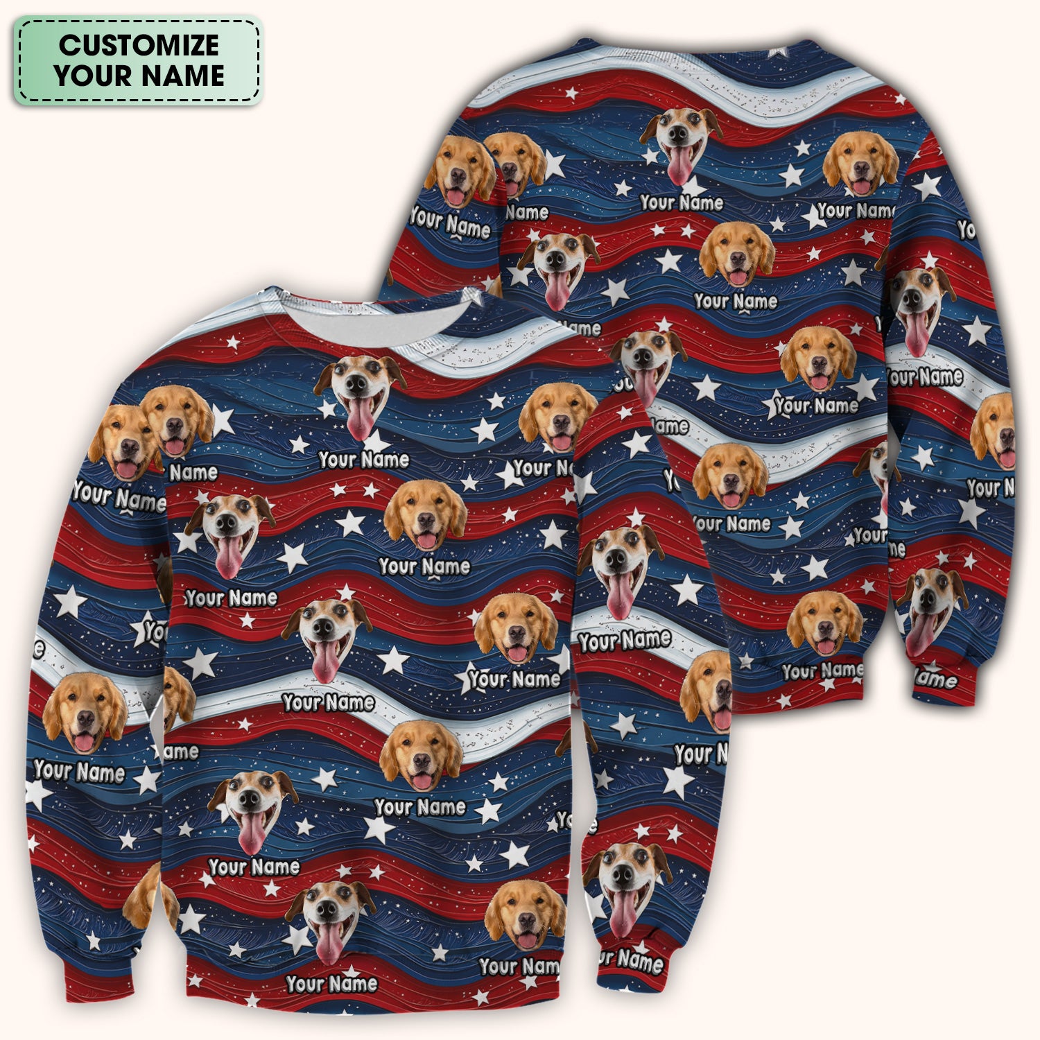 Personalized Patriotic Dog Photo Pattern Scrub Top, Comfortable Scrubs for Nurses