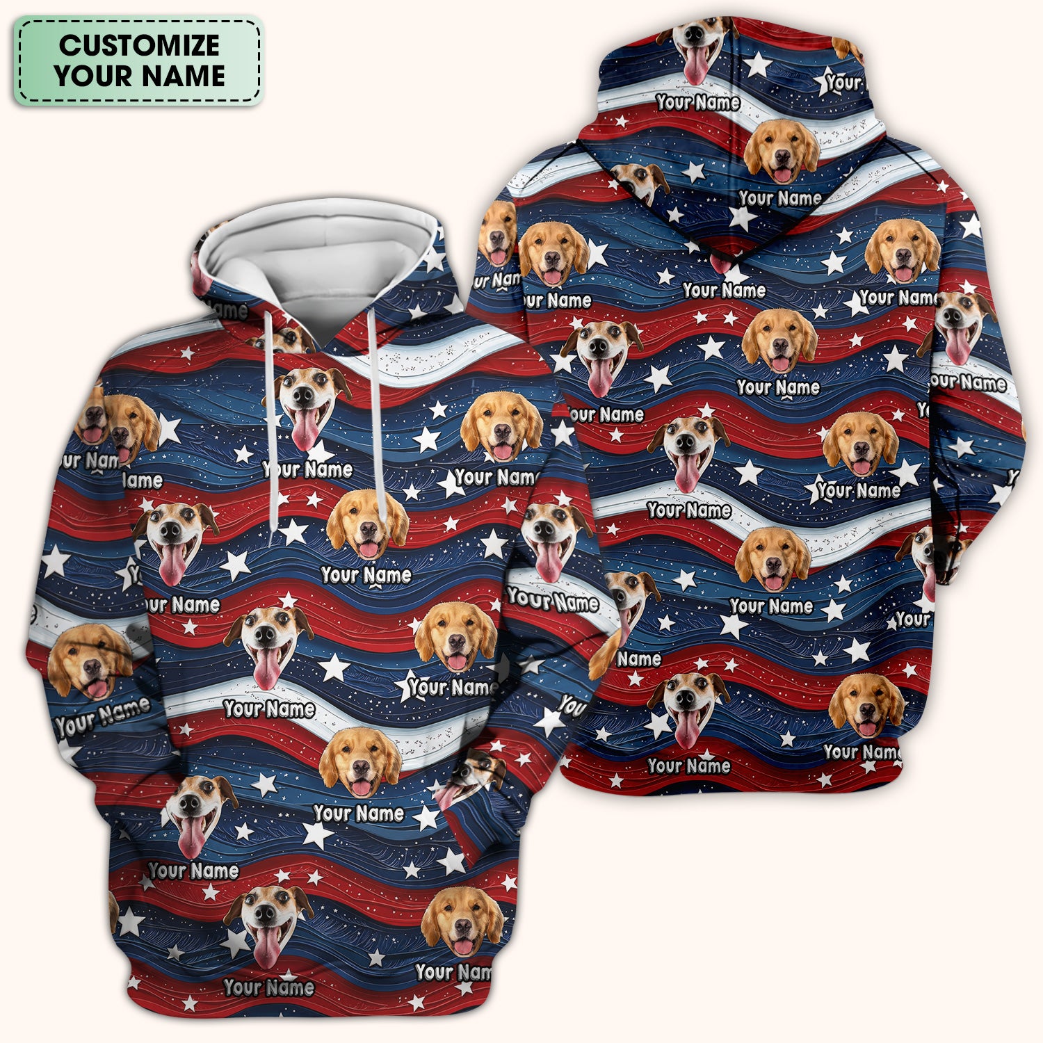 Personalized Patriotic Dog Photo Pattern Scrub Top, Comfortable Scrubs for Nurses