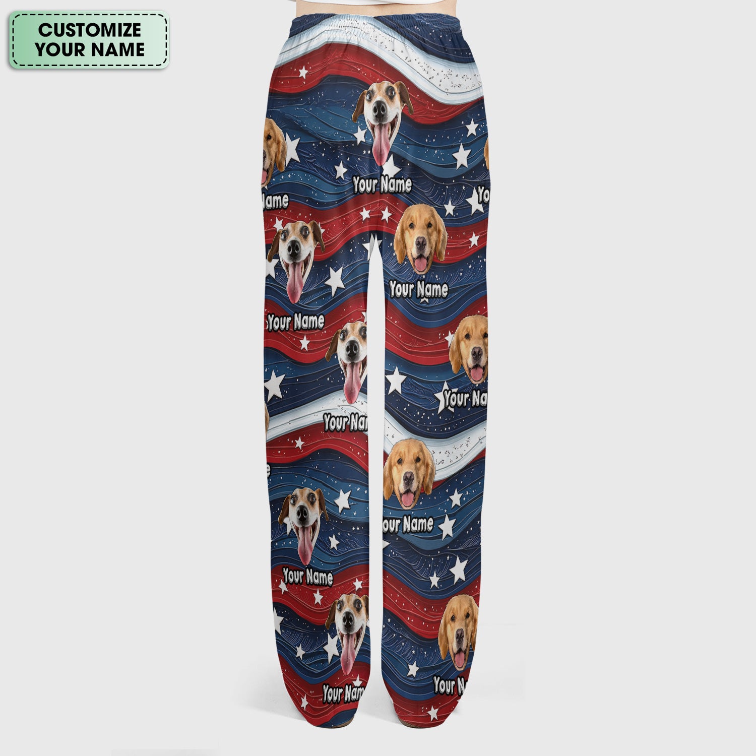 Personalized Patriotic Dog Photo Pattern Scrub Set, Scrub Pants and V Neck Top