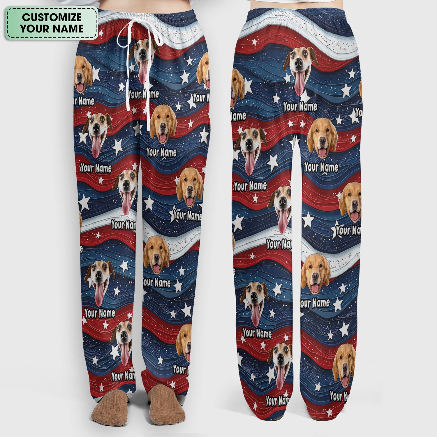 Personalized Patriotic Dog Photo Pattern Scrub Set, Scrub Pants and V Neck Top