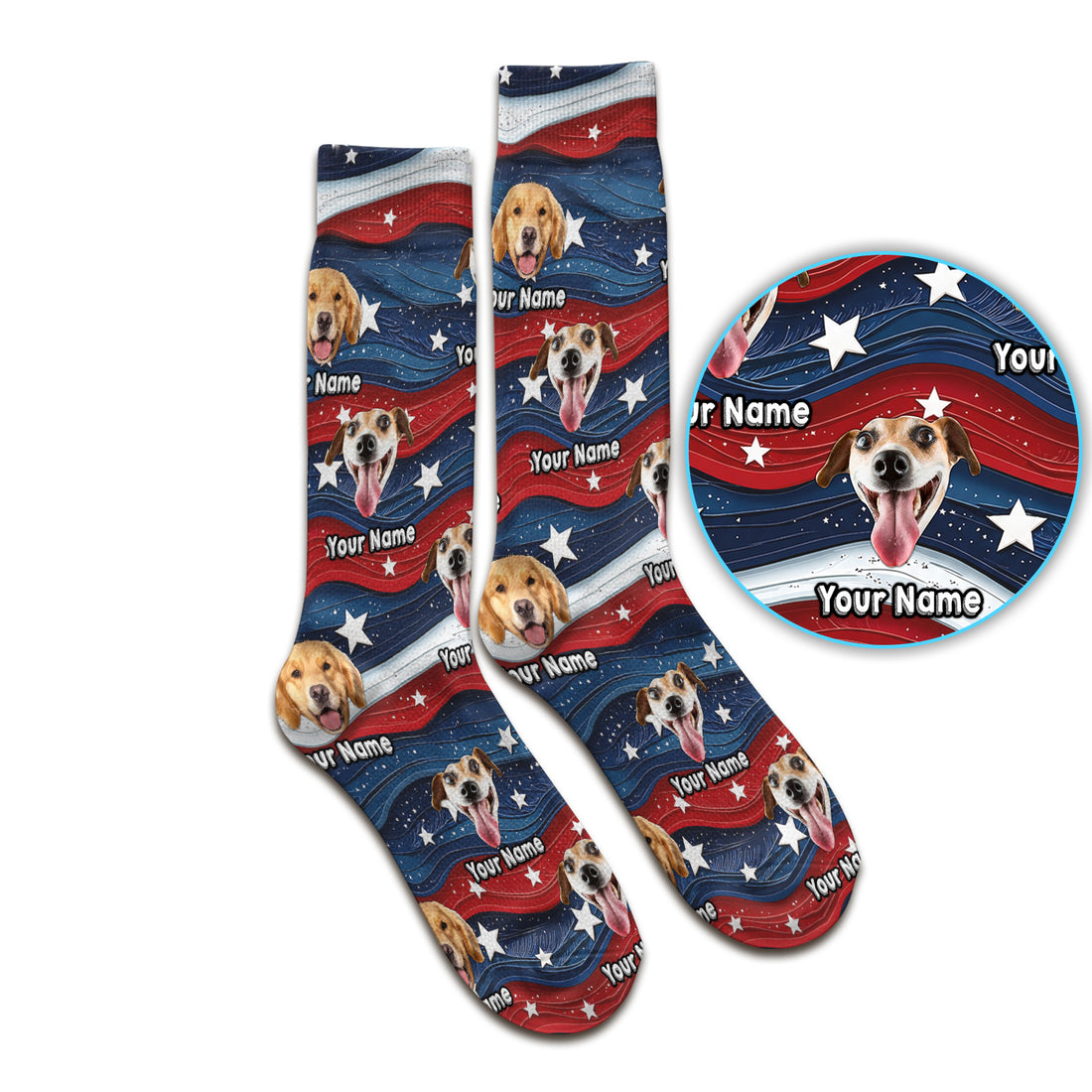 Personalized Patriotic Dog Photo Pattern Socks, Adult Socks for Men and Women