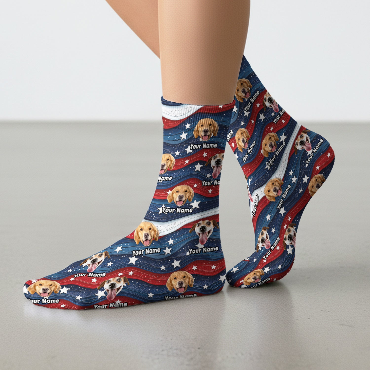 Personalized Patriotic Dog Photo Pattern Socks, Adult Socks for Men and Women