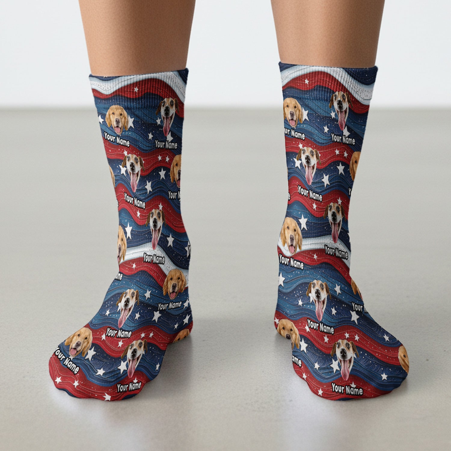 Personalized Patriotic Dog Photo Pattern Socks, Adult Socks for Men and Women