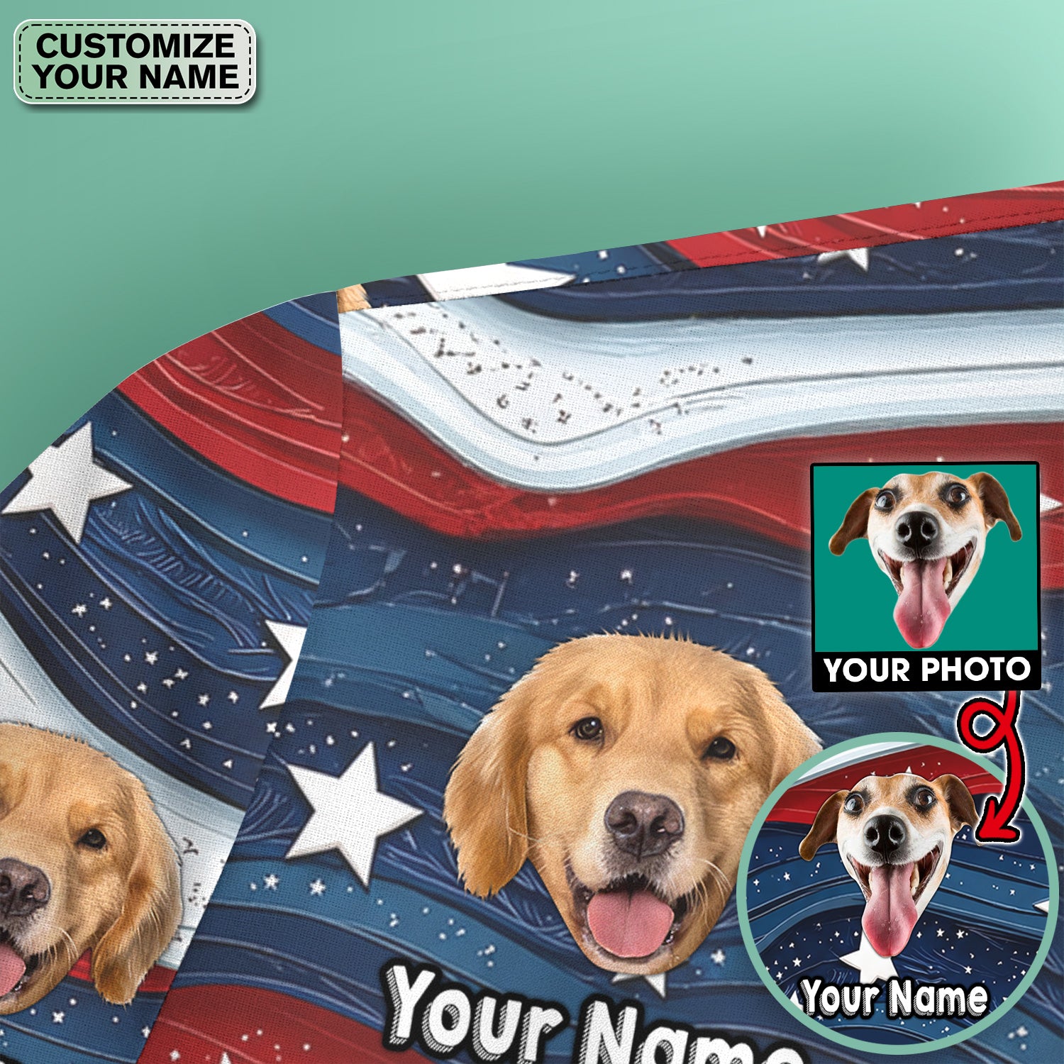 Personalized Patriotic Dog Photo Pattern Scrub Top, Comfortable Scrubs for Nurses