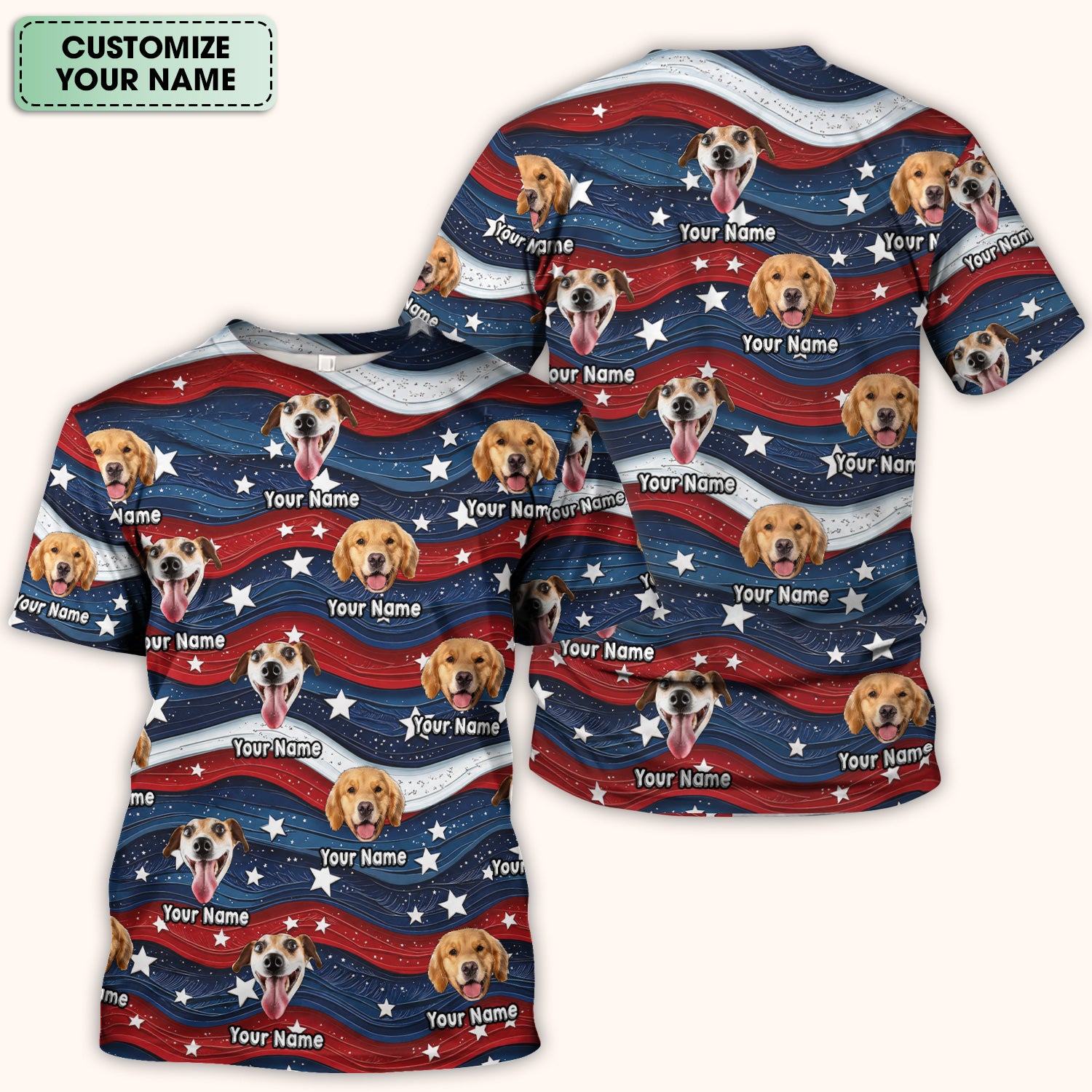 Personalized Patriotic Dog Photo Pattern Scrub Top, Comfortable Scrubs for Nurses