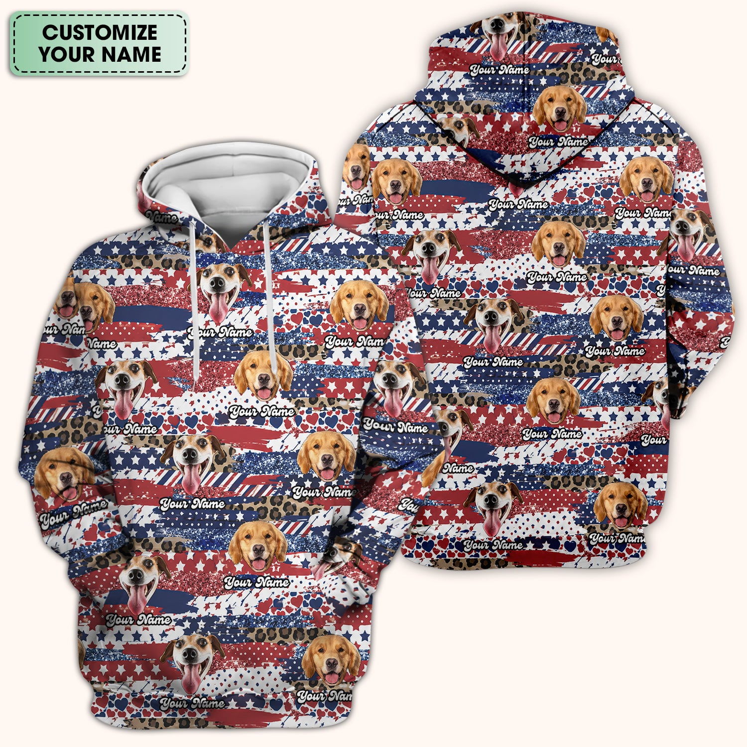 Custom Dog Photo Flag Pattern Scrub Top, Comfortable Scrubs for Nurses