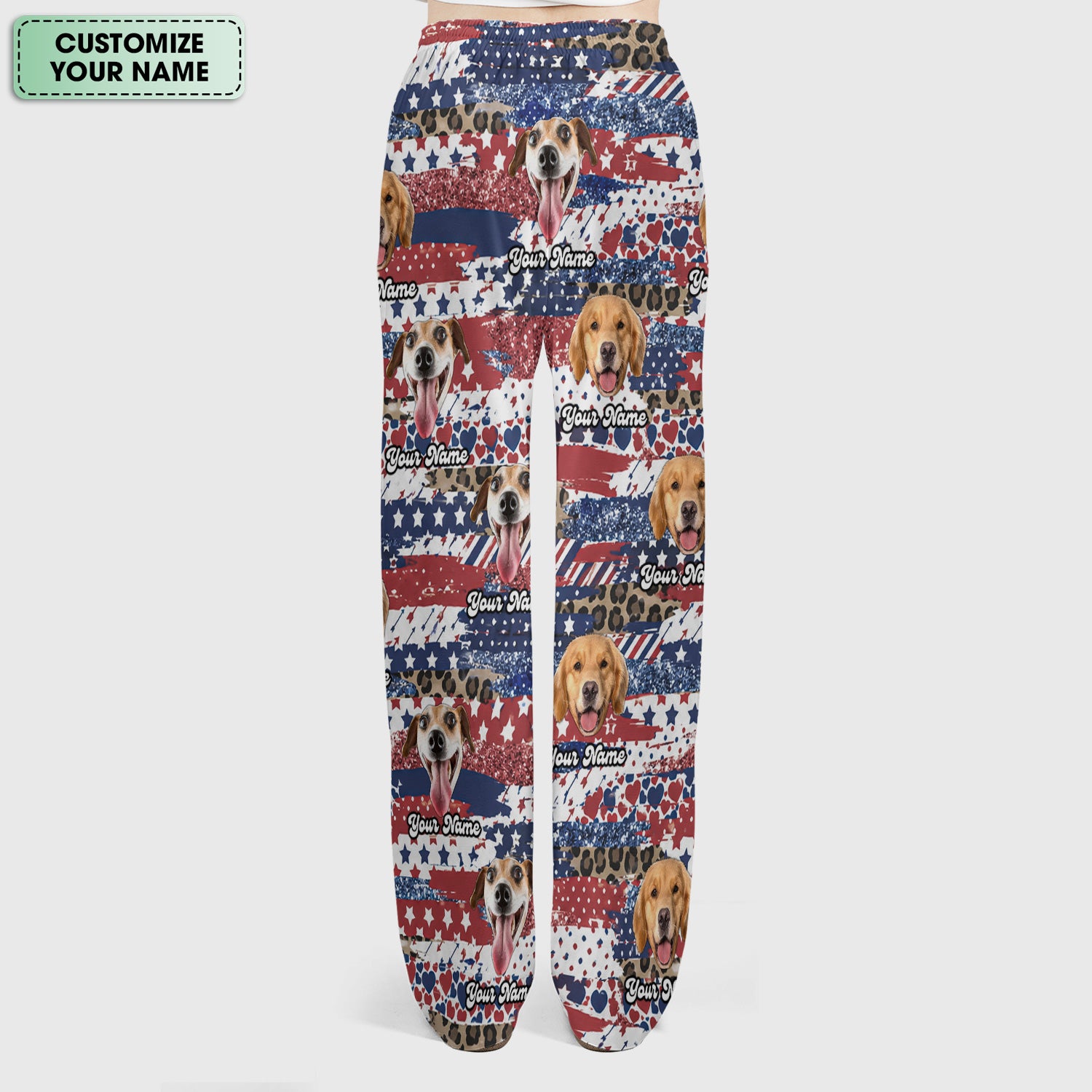Custom Dog Photo Flag Pattern Scrub Set, Scrub Pants and V Neck Top